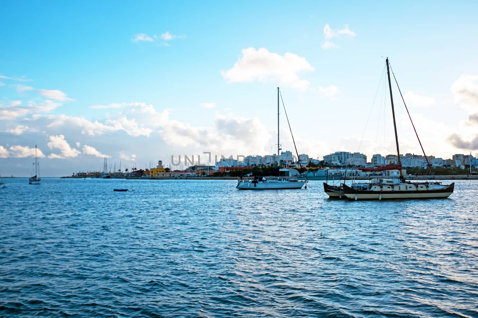 Sailing boats in the harbor from Portimao in Portugal