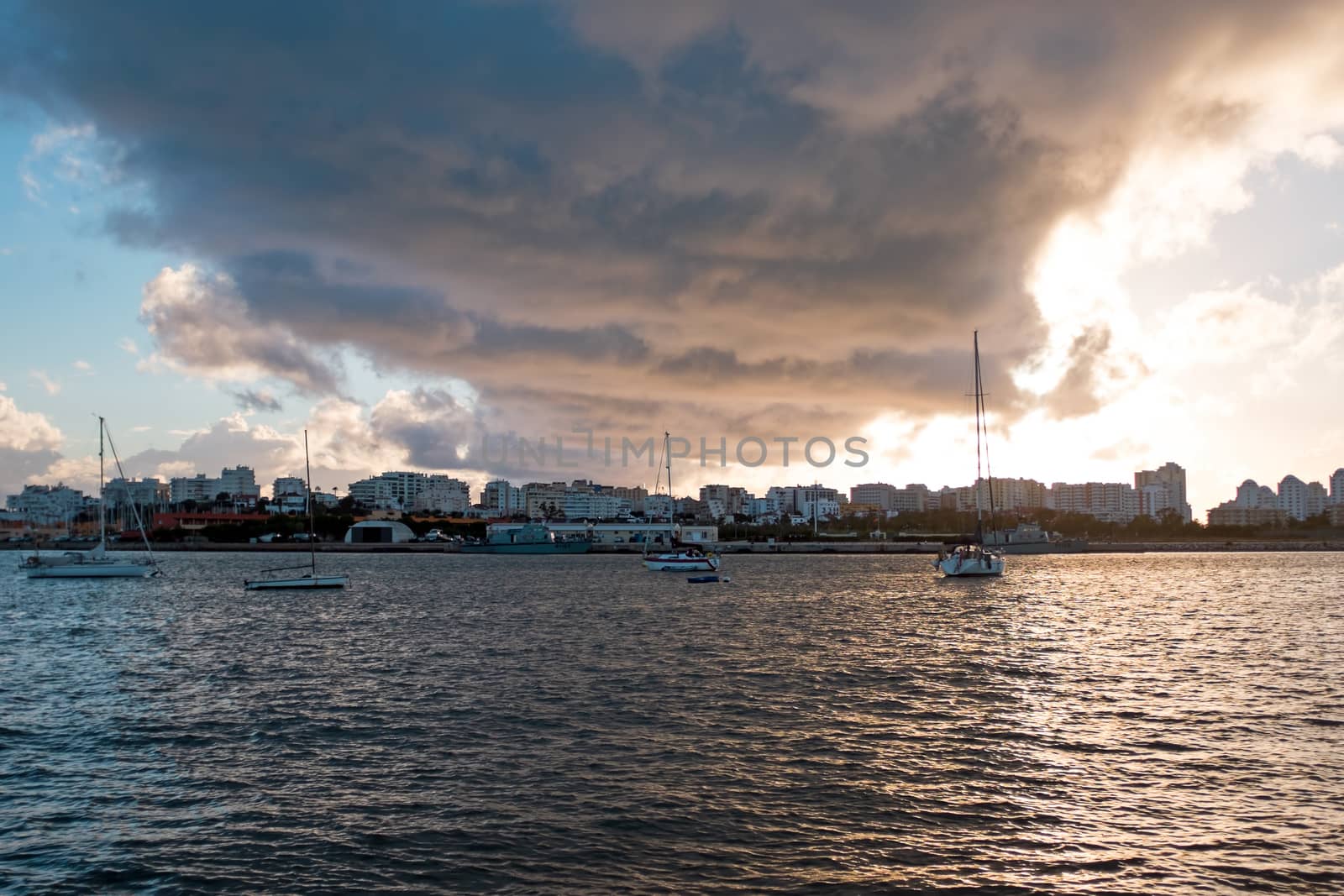 Sailing boats in the harbor from Portimao in Portugal