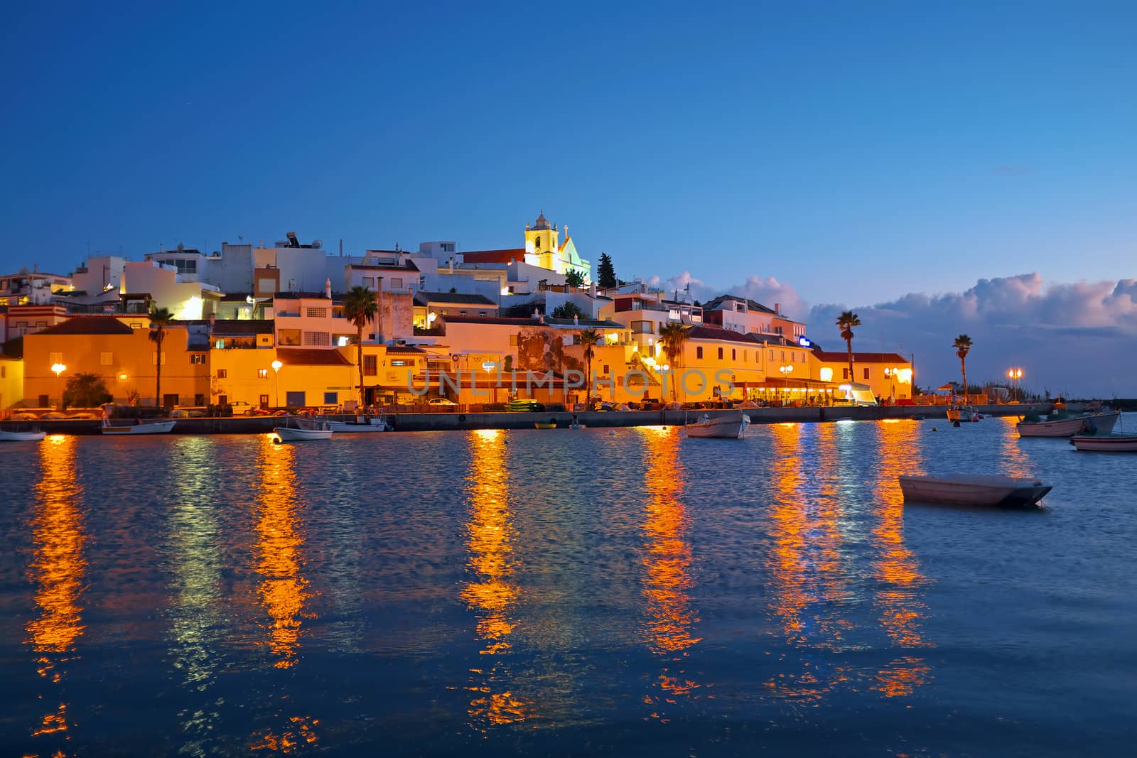 The village Ferragudo in the Algarve Portugal at sunset