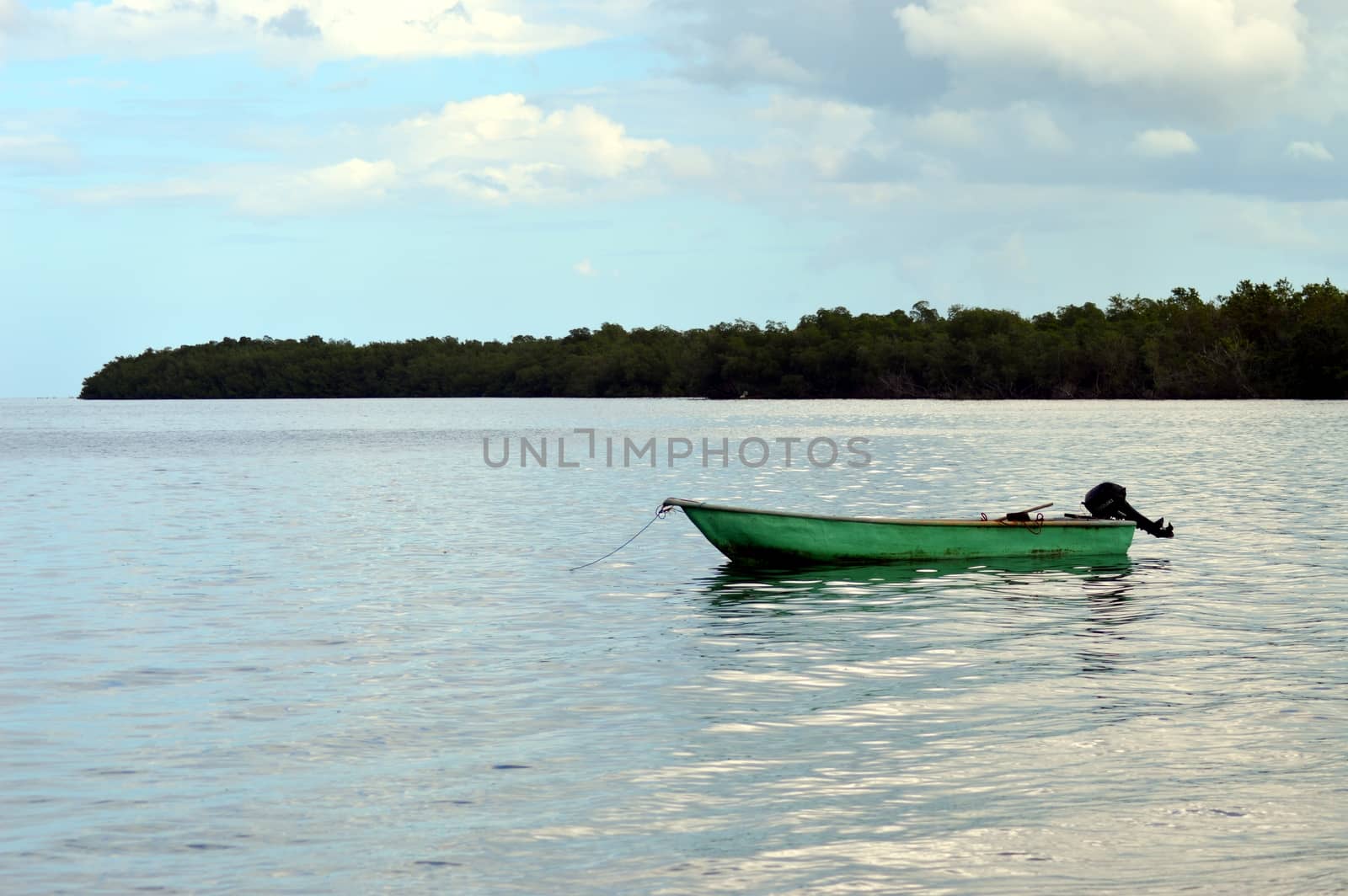 Boat fishermen only green in a bay in Dominican Republic