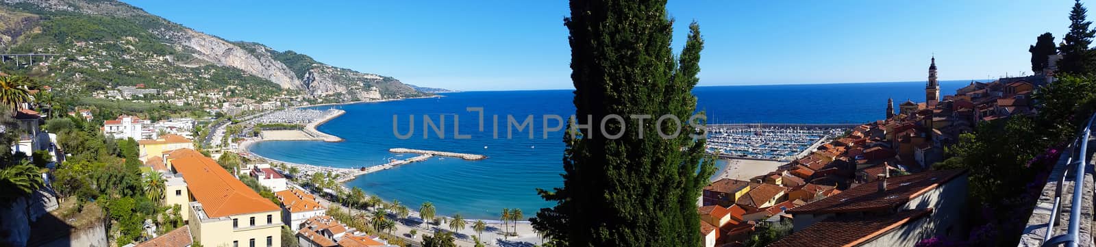 Beautiful Panoramic View of the City of Menton and the Mediterranean Sea