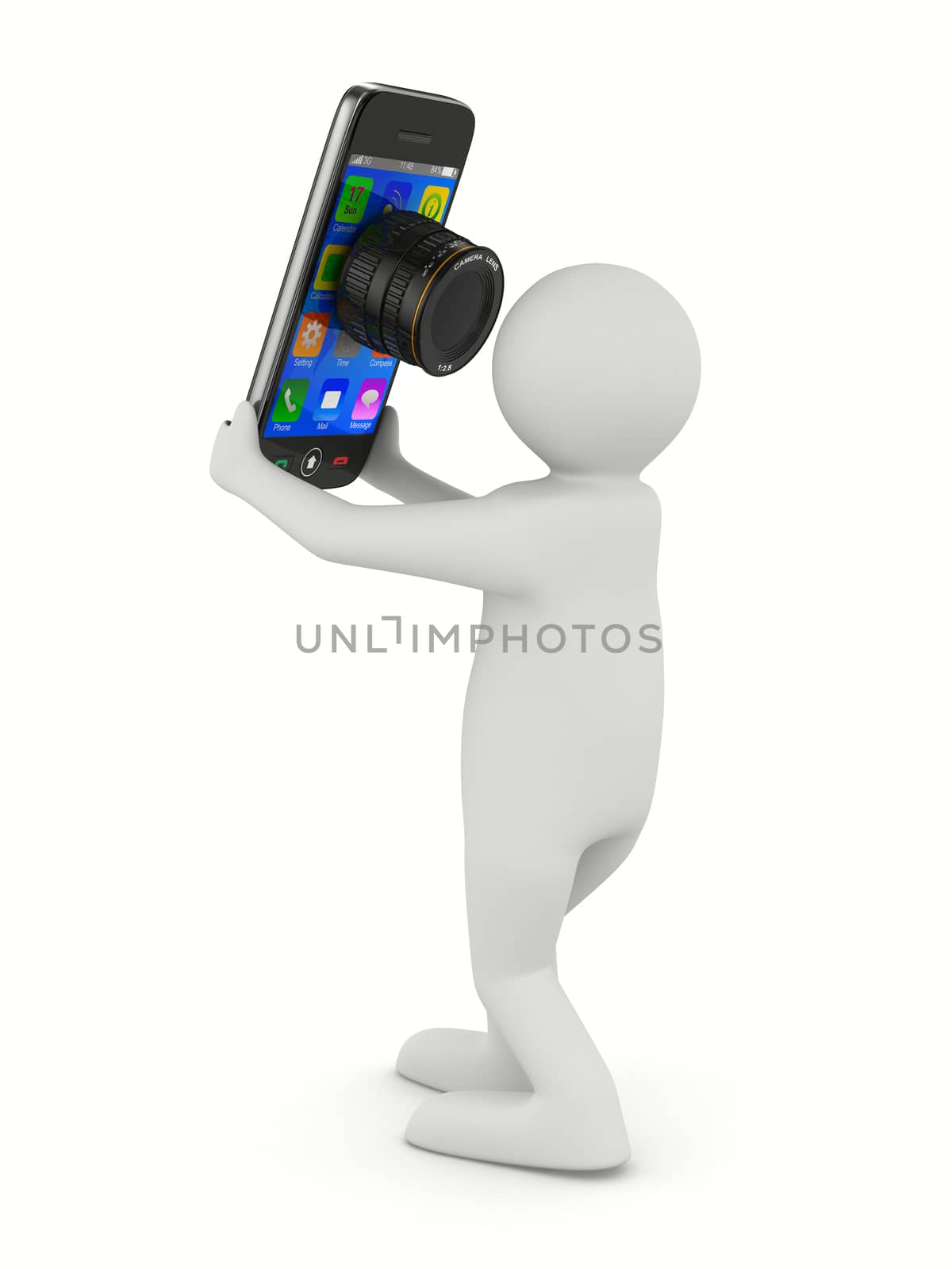 men does selfie on white background. Isolated 3D image by ISerg