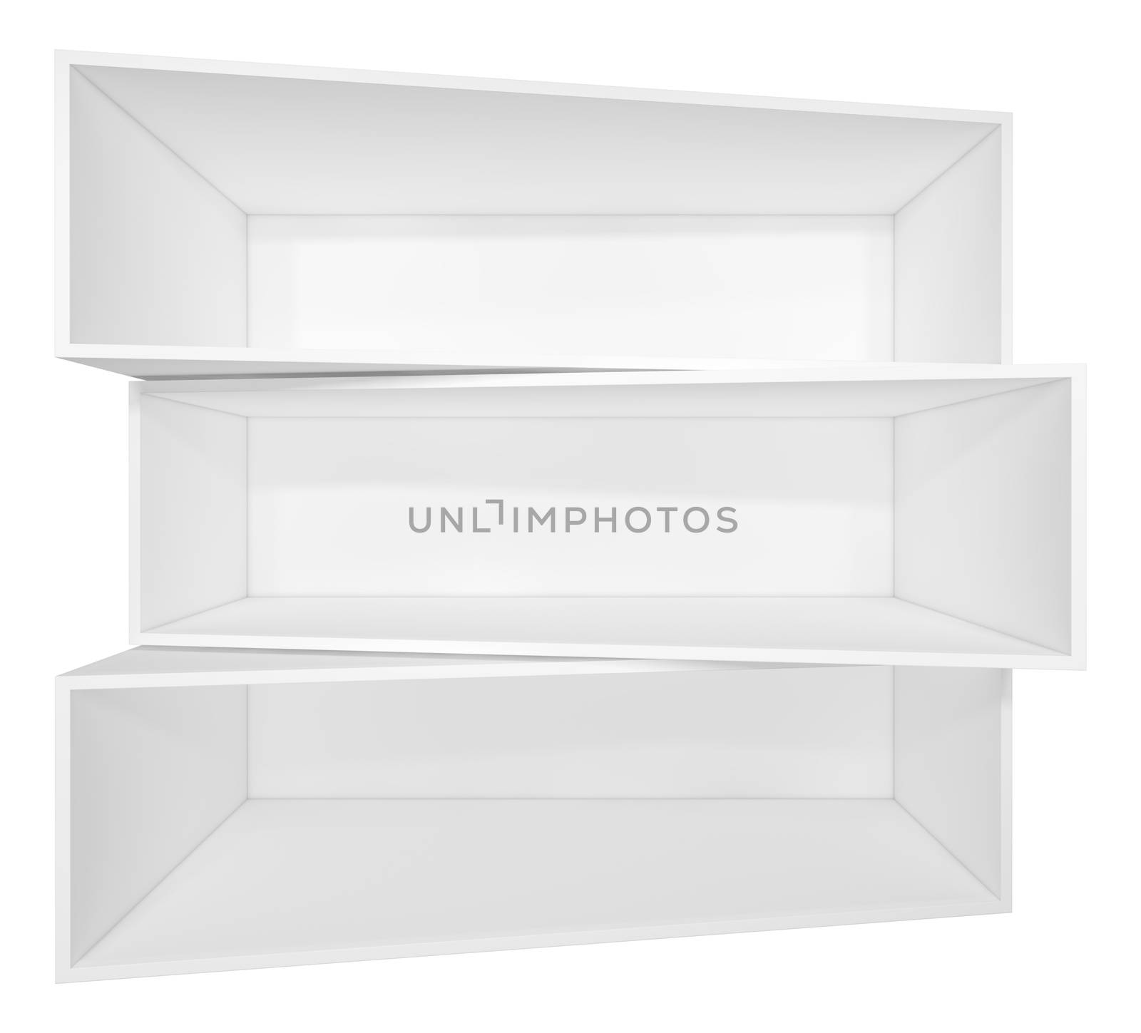 Illuminated white shelf for presentations. Isolated on white background. 3D illustration