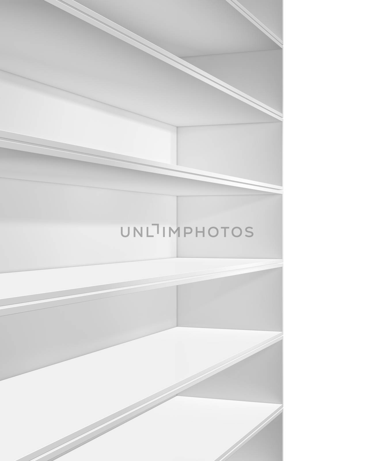 Empty white bookshelf. Isolated on white background. 3D illustration