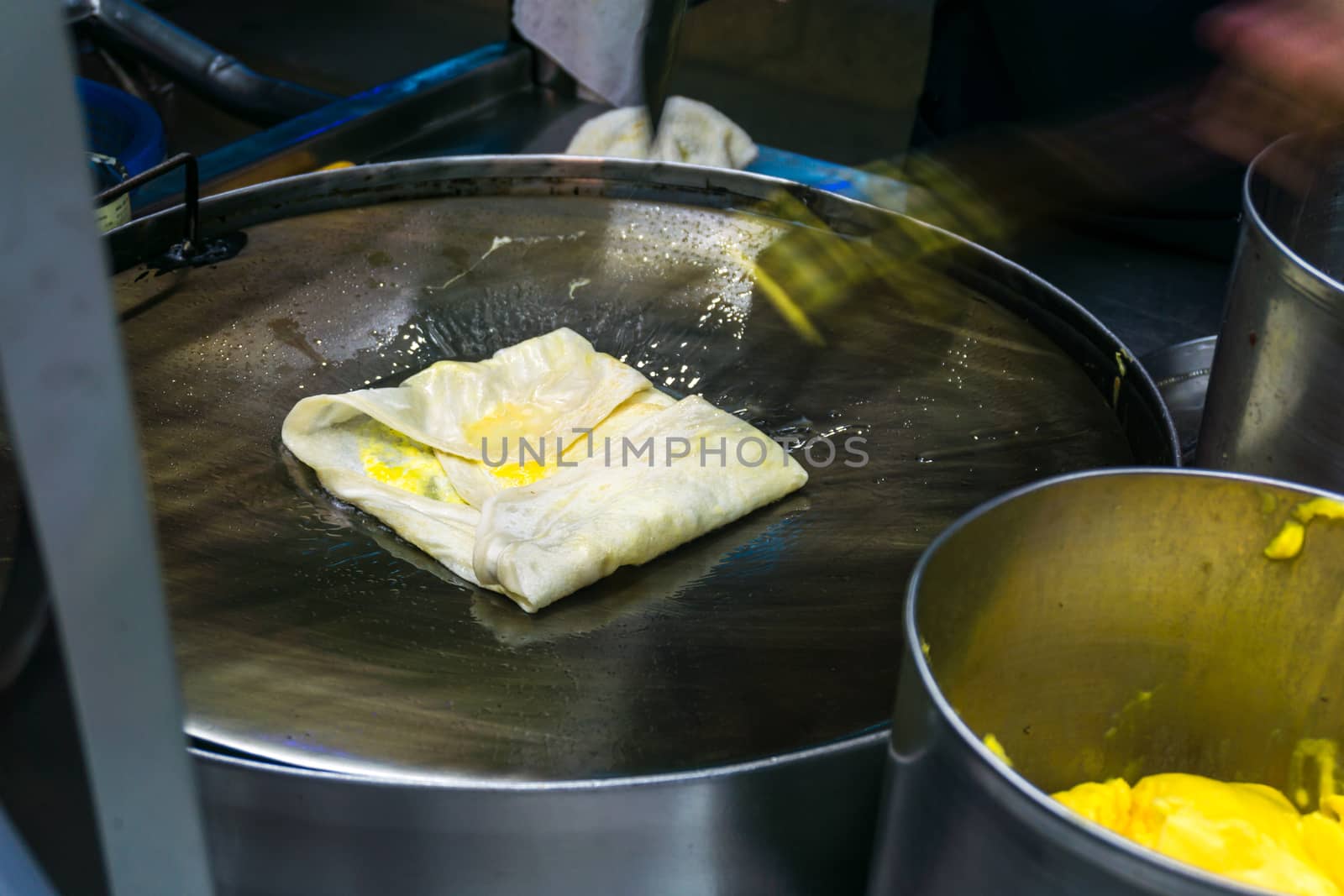 Roti pile in street food at thailand.