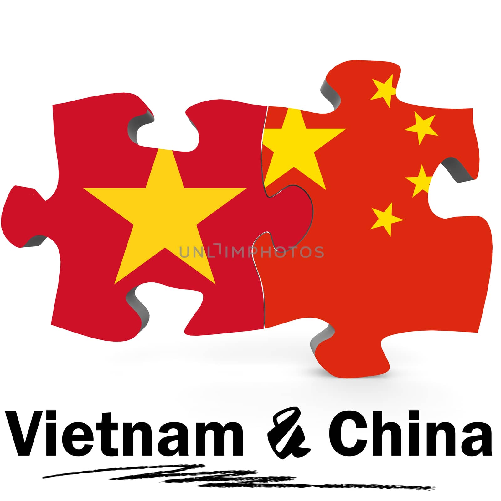 China and Vietnam Flags in puzzle isolated on white background, 3D rendering