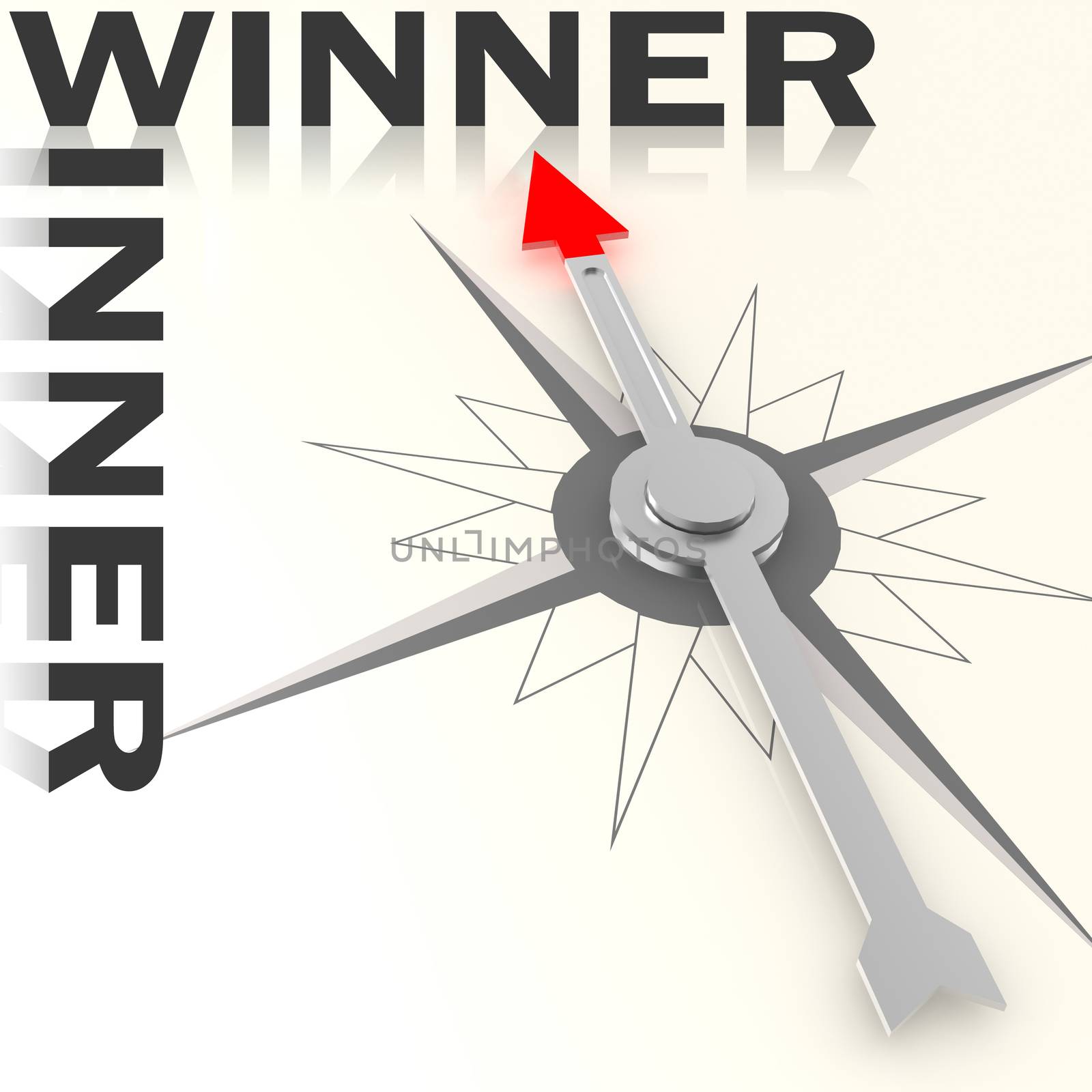 Compass with winner word isolated, 3d rendering