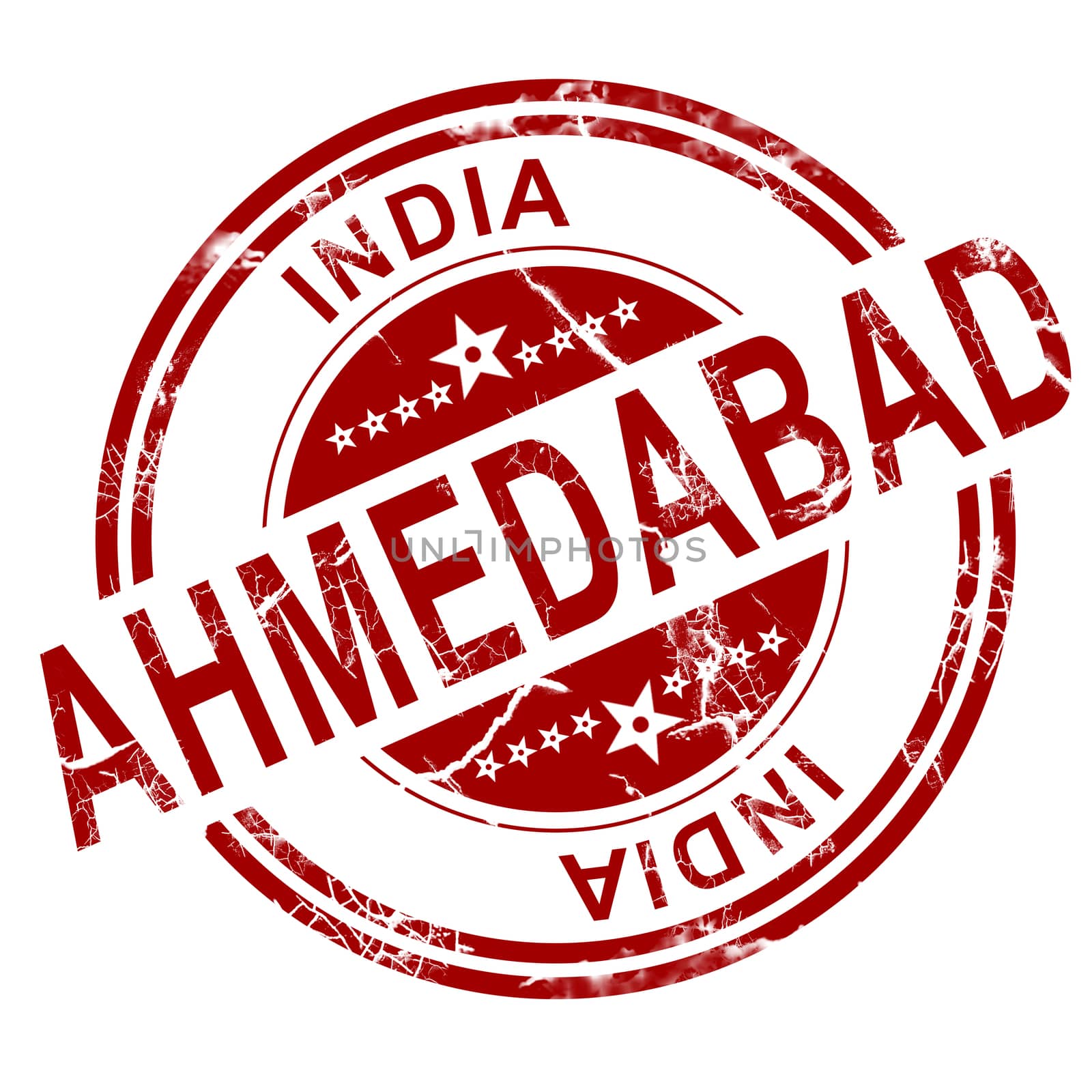 Red Ahmedabad stamp with white background, 3D rendering