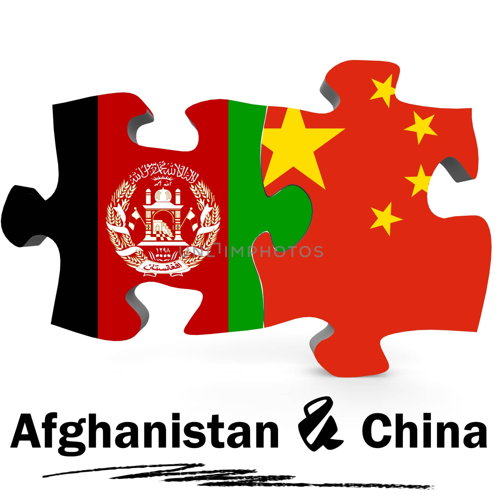 China and Afghanistan Flags in puzzle isolated on white background, 3D rendering