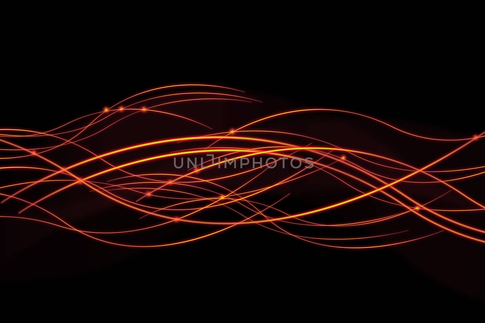 Bright fiery lines on black background for design