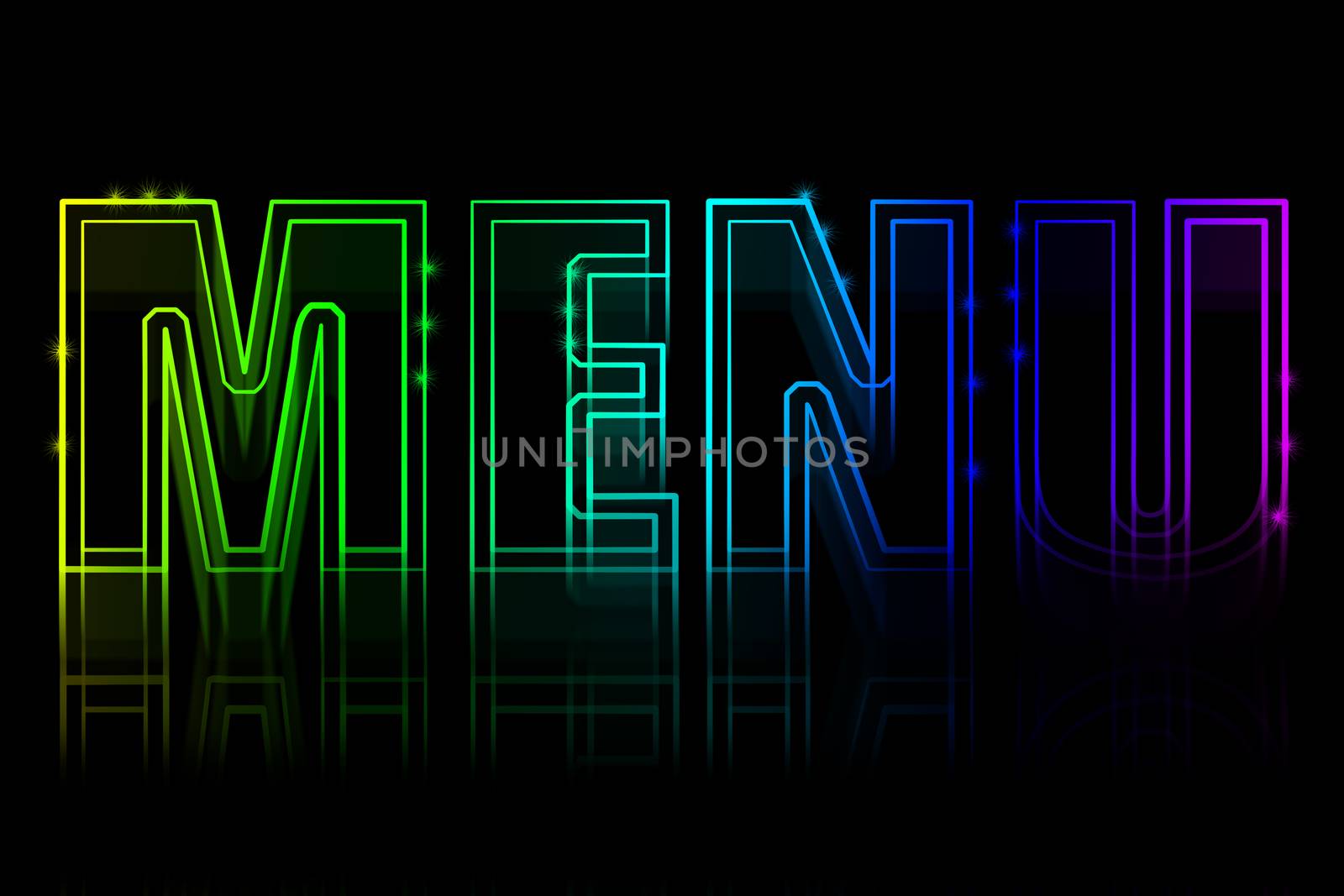 Cover for a menu with a neon sign on a black background