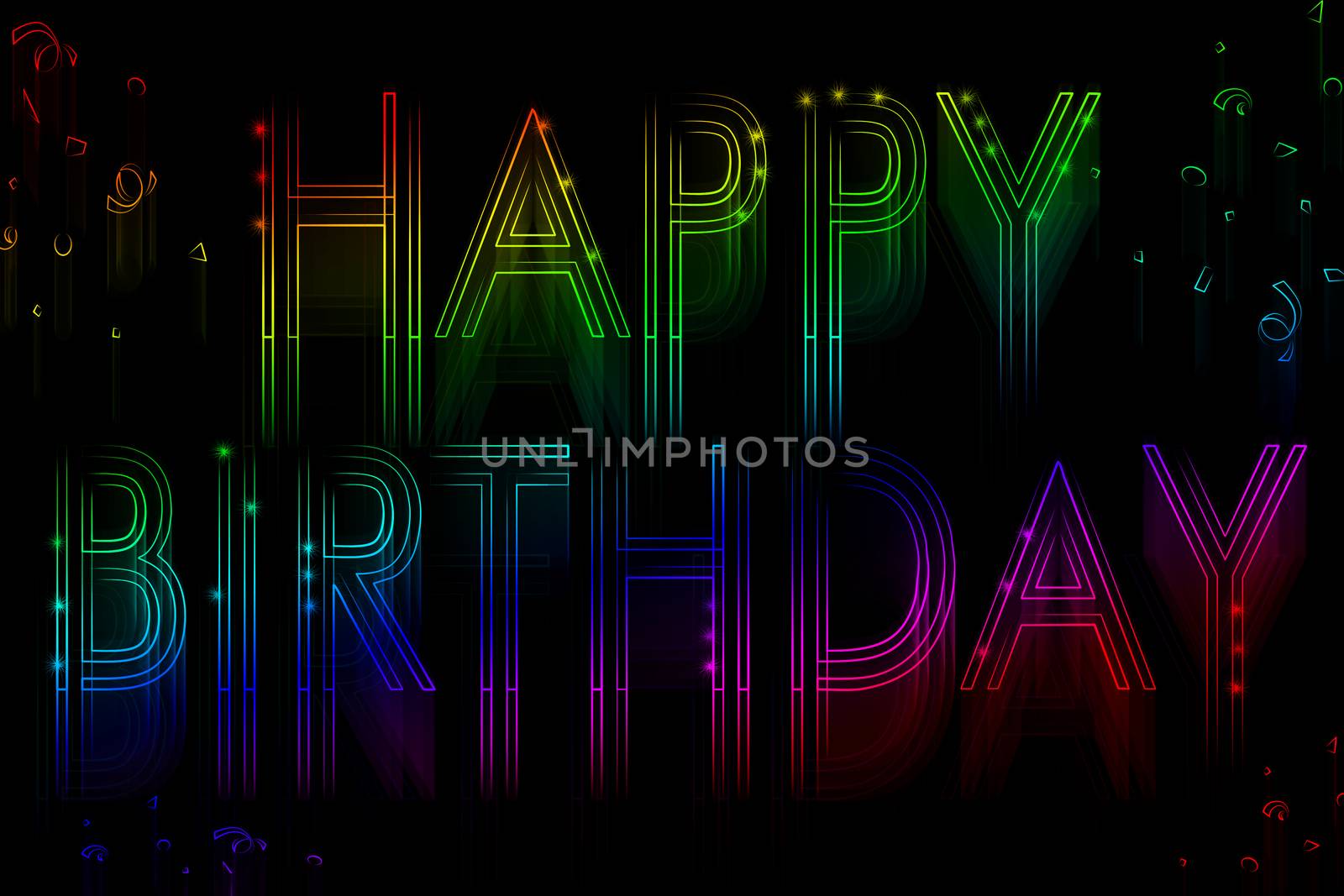 Neon sign happy birthday on a black background