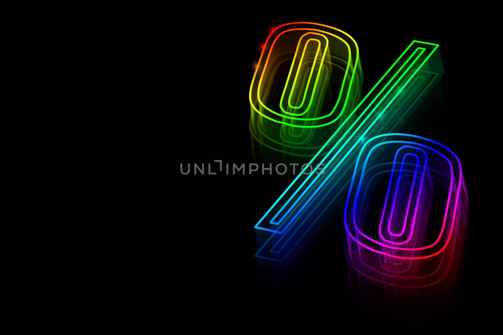 Neon symbol percent discounts on black background by natali_brill