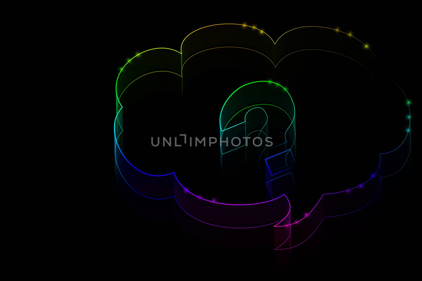 Neon question mark symbol on a black background