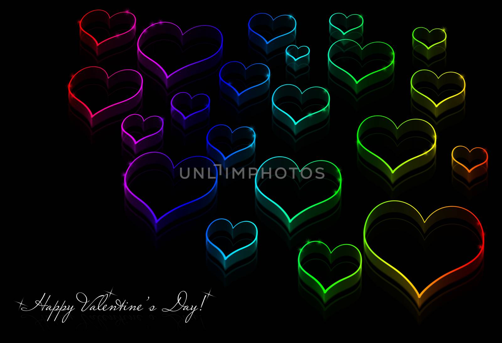 Neon hearts on the black - Love background