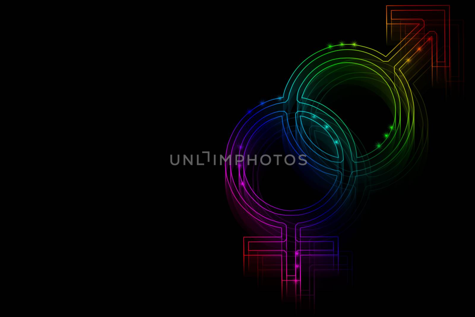Neon symbols men and women on a black background