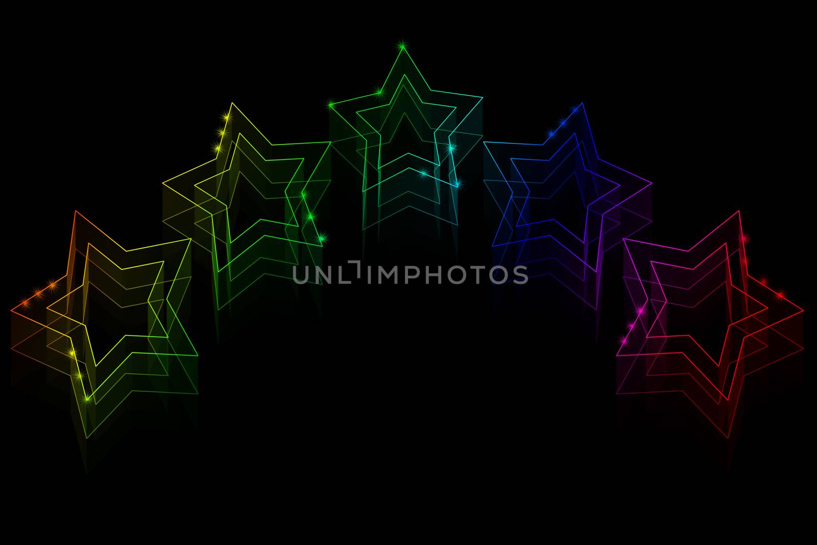 Lots of neon stars on a black background