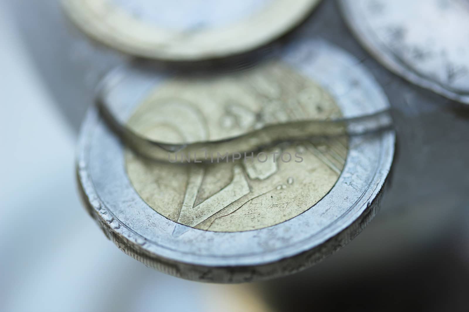 Two Euro coin in ice, frozen assets