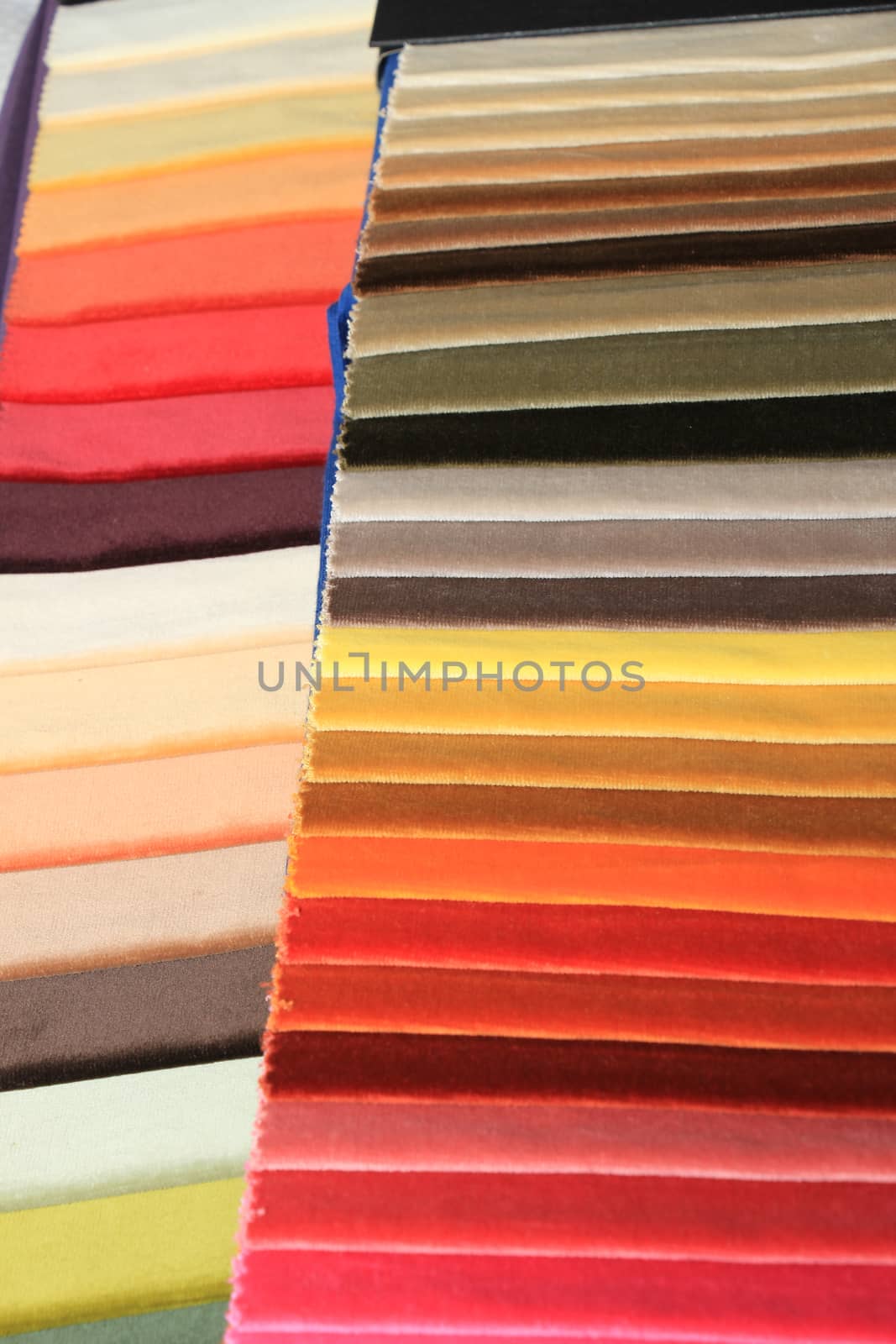 Fabric swatches in an interior decoration shop