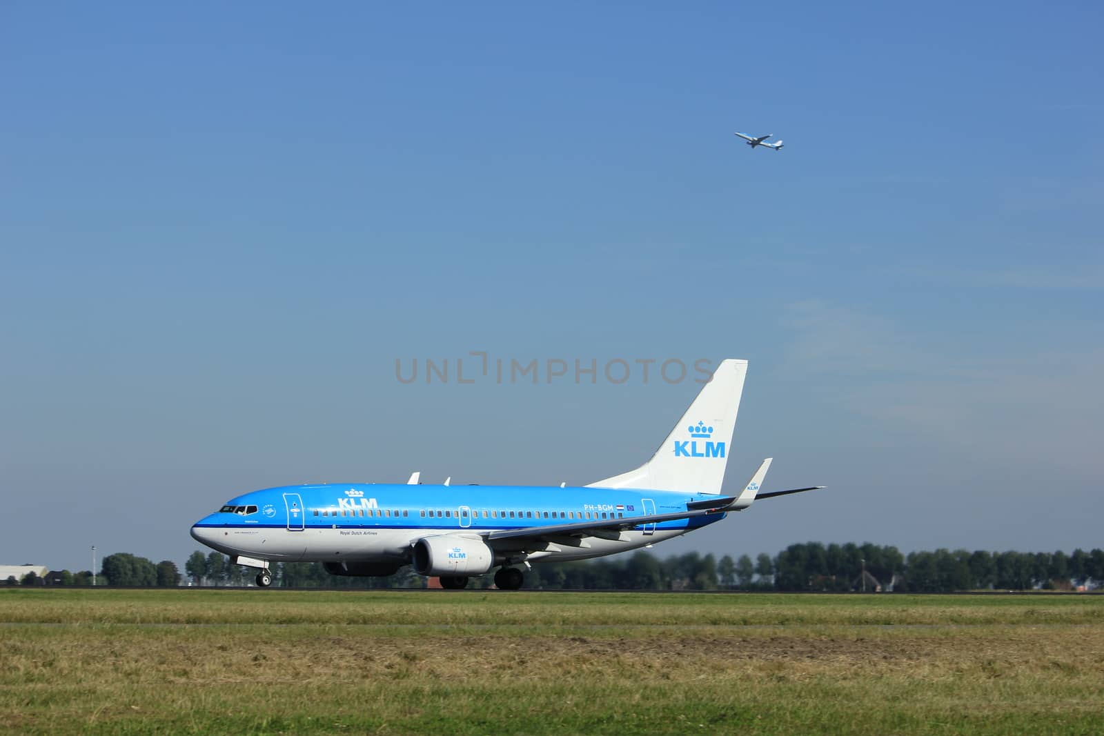Amsterdam, the Netherlands  - August, 18th 2016: PH-BGM KLM Royal Dutch Airlines Boeing 737,
taking off from Polderbaan Runway Amsterdam Airport Schiphol