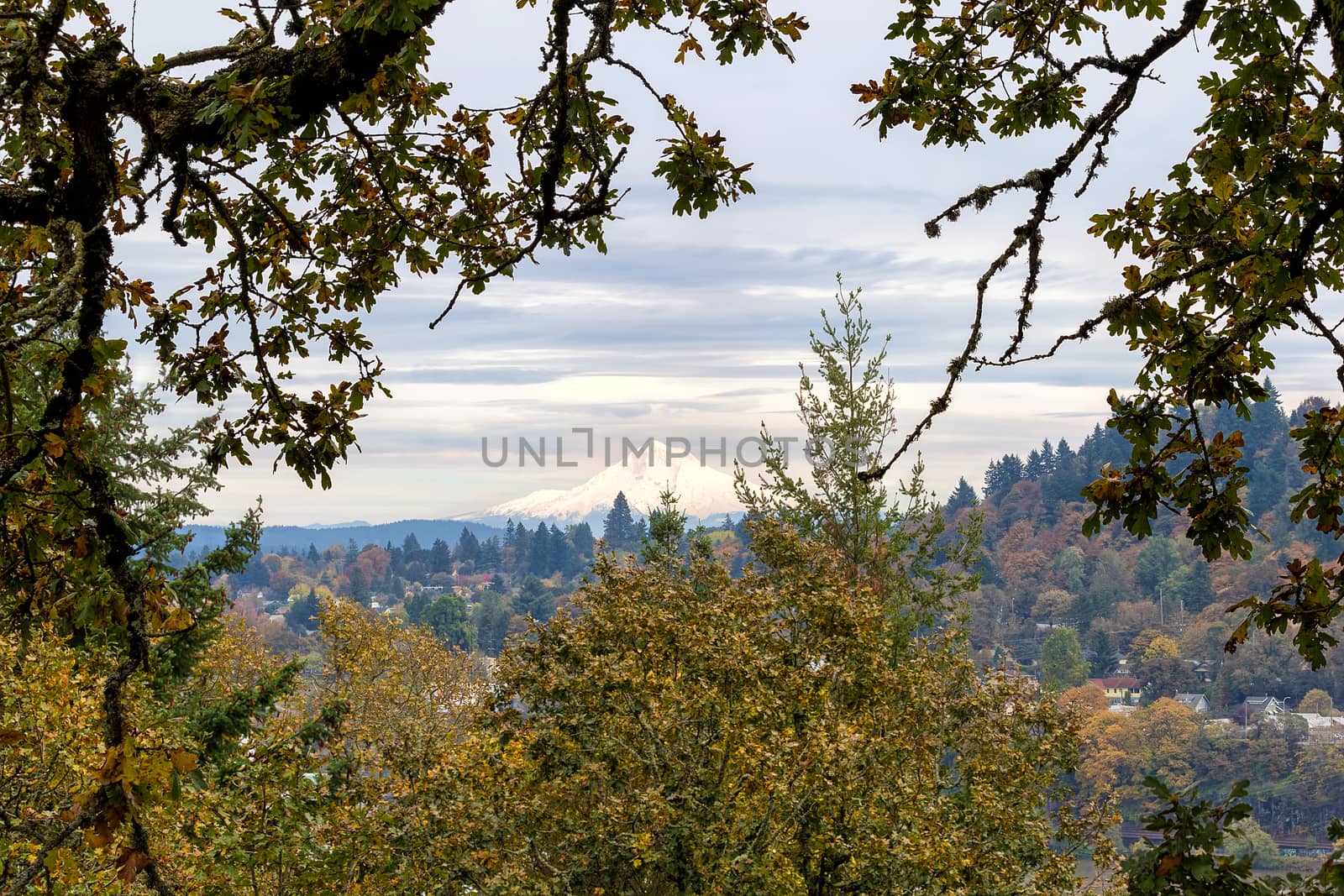 Mount Hood View from Willamette Falls Scenic Overlook along I-205 in Oregon