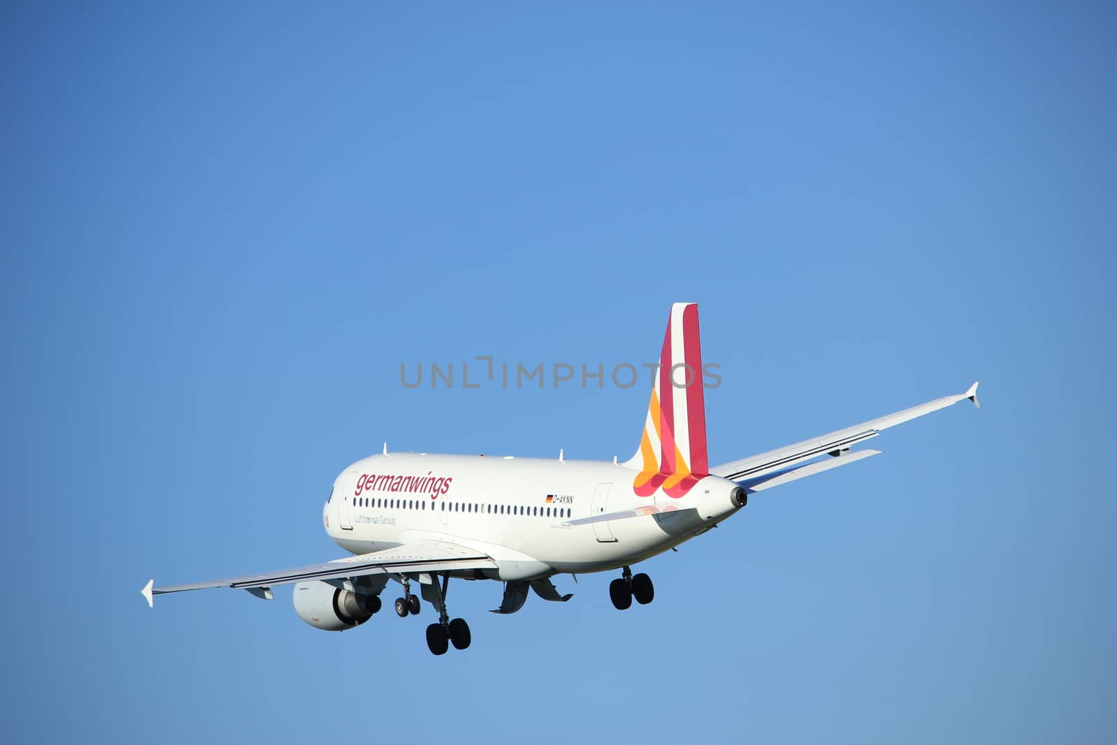 Amsterdam, the Netherlands  - August, 18th 2016: D-AKNN Germanwings Airbus A319,
taking off from Polderbaan Runway Amsterdam Airport Schiphol