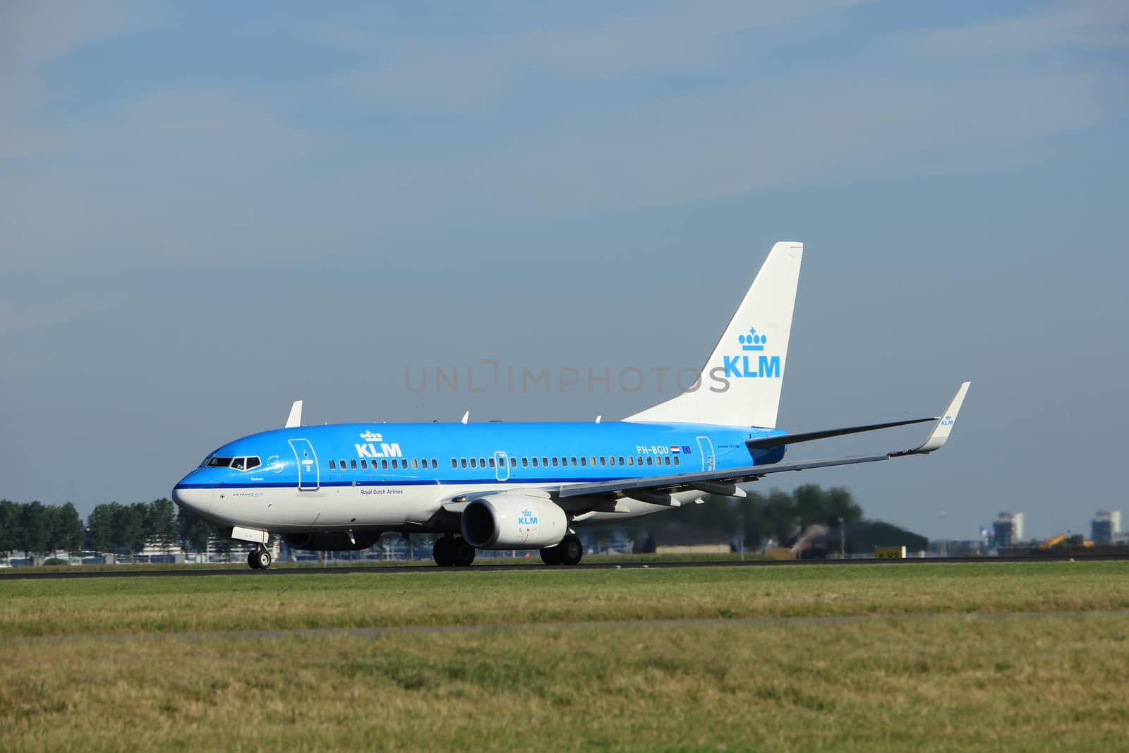 Amsterdam, the Netherlands  - August, 18th 2016: PH-BGU KLM Royal Dutch Airlines Boeing 737,
taking off from Polderbaan Runway Amsterdam Airport Schiphol
