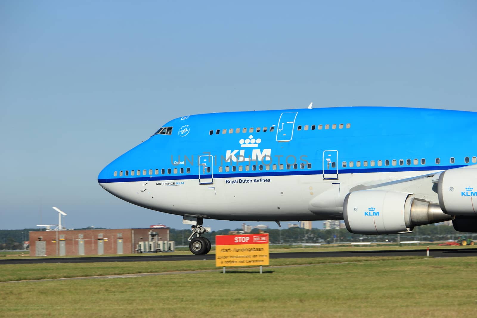 Amsterdam, the Netherlands  - August, 18th 2016: PH-BFD KLM Royal Dutch Airlines Boeing 747-406(M),
taking off from Polderbaan Runway Amsterdam Airport Schiphol