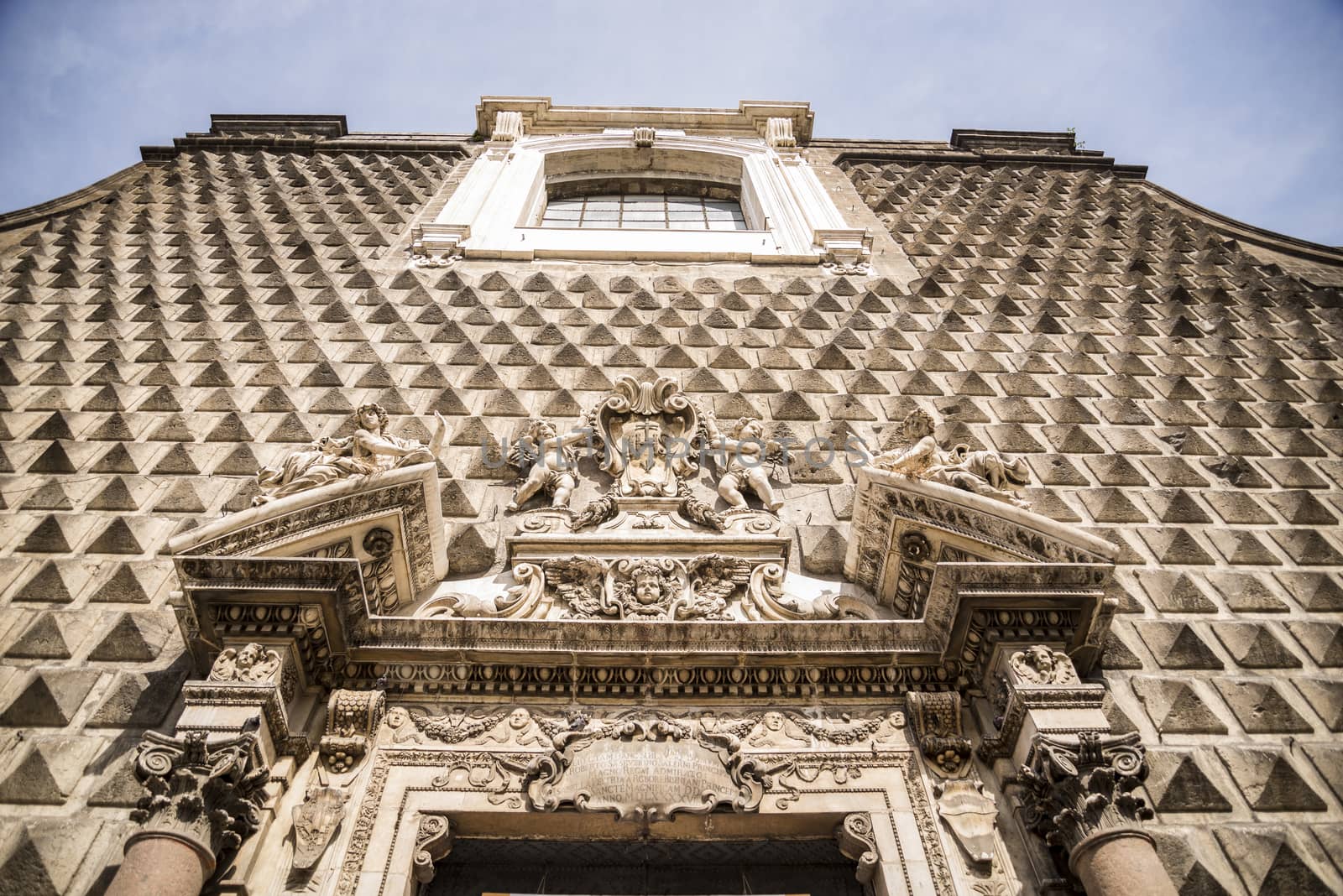 Facade of Chiesa del Gesu Nuovo in Naples, Italy