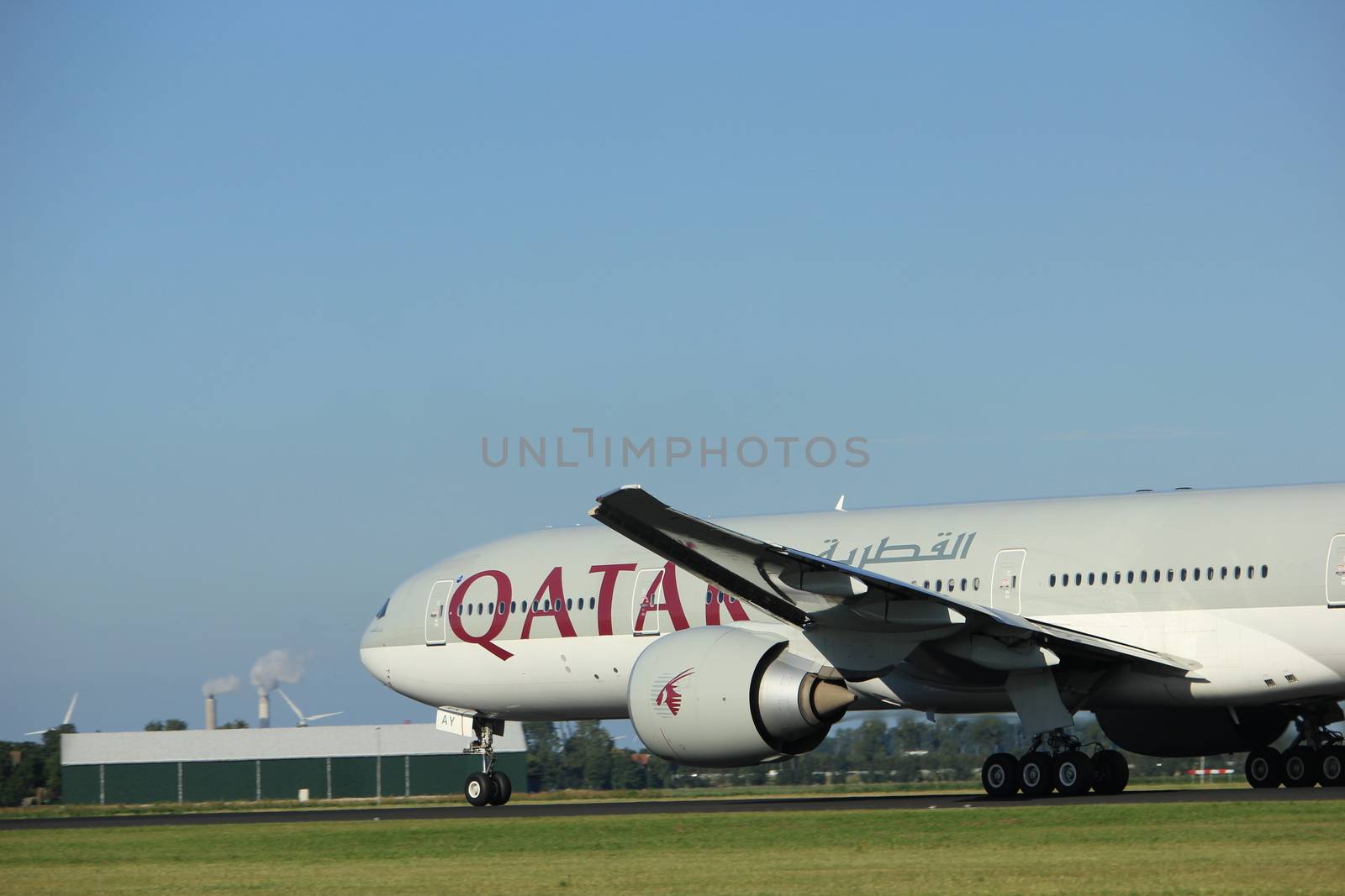 Amsterdam, the Netherlands - August, 18th 2016: A7-BAY Qatar Airways Boeing 777 by studioportosabbia