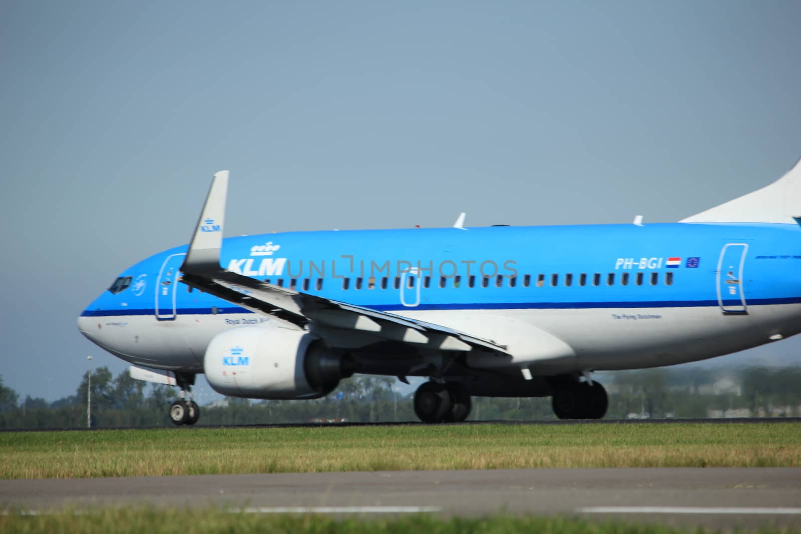Amsterdam, the Netherlands  - August, 18th 2016: PH-BGI KLM Royal Dutch Airlines Boeing 737,
taking off from Polderbaan Runway Amsterdam Airport Schiphol