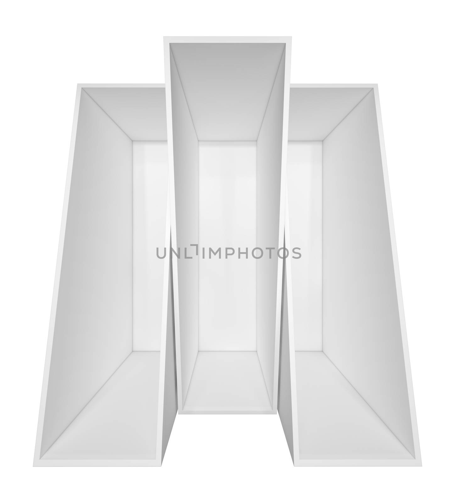 Empty white bookshelf. Isolated on white background. 3D illustration