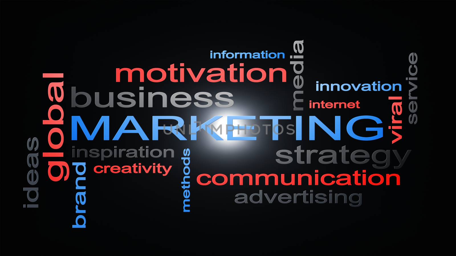 Marketing Business Strategy Word Cloud Text Concept 3D Rendering