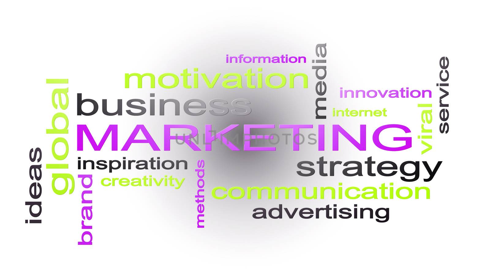 Marketing Business Strategy Word Cloud Text Concept 3D Rendering