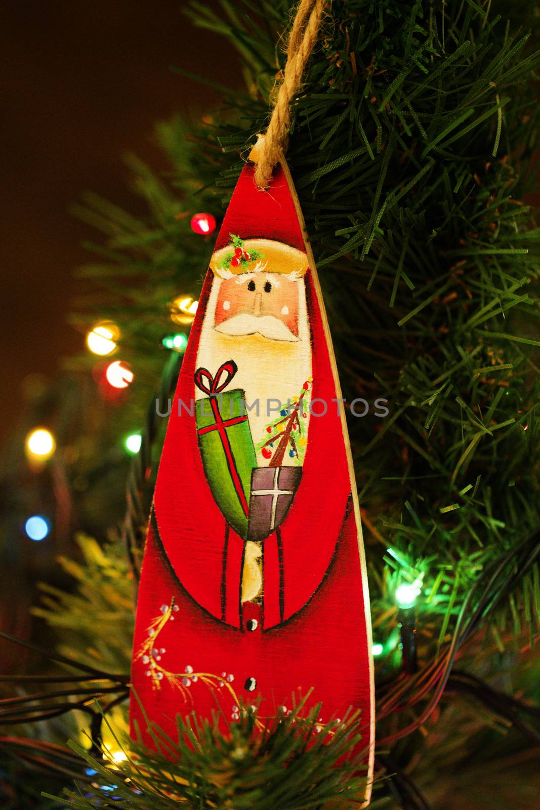 Toy hanging on the Christmas tree. toy of santa claus. Santa Claus christmas decoration