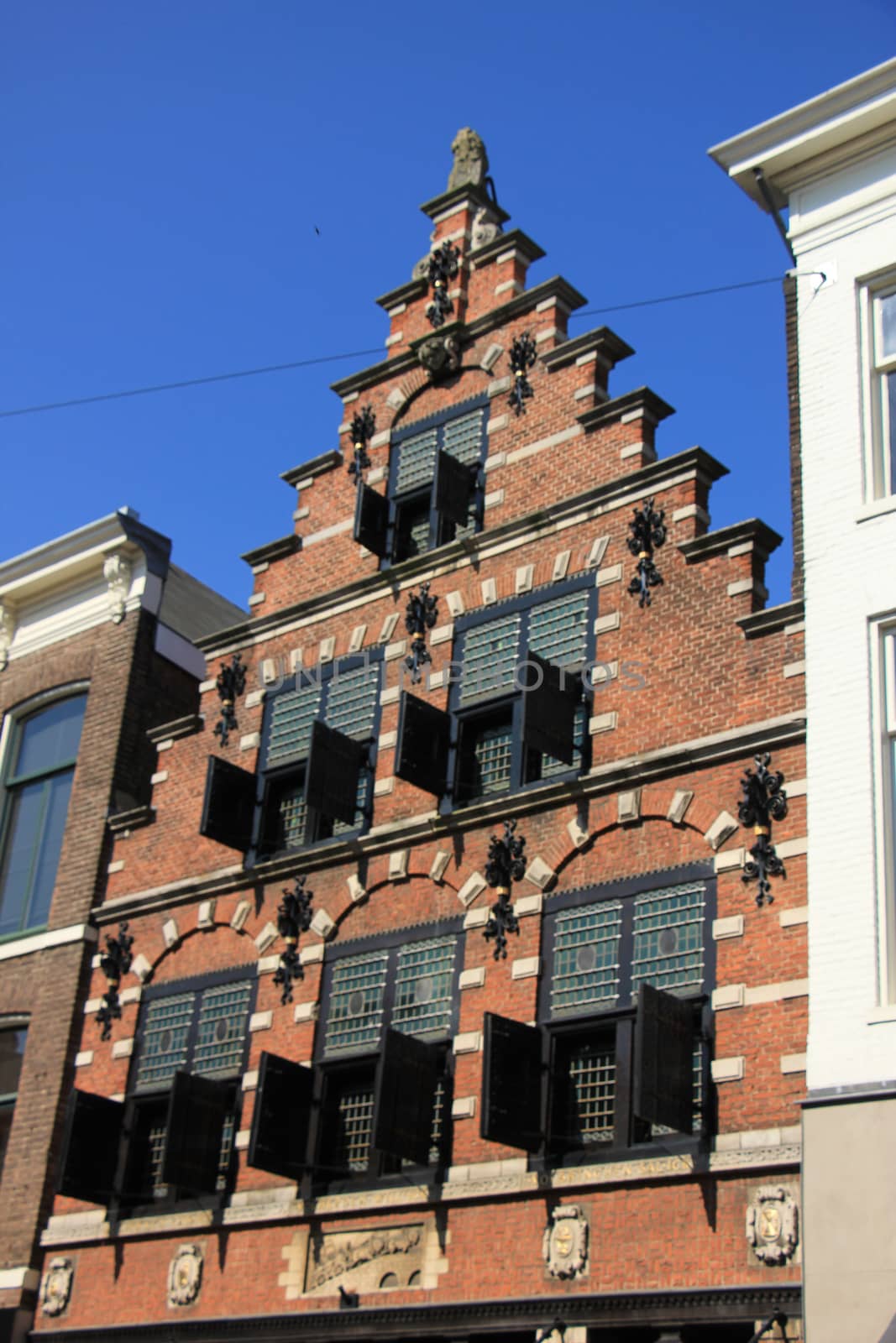 Crow-stepped gable on an ancient building in the Netherlands