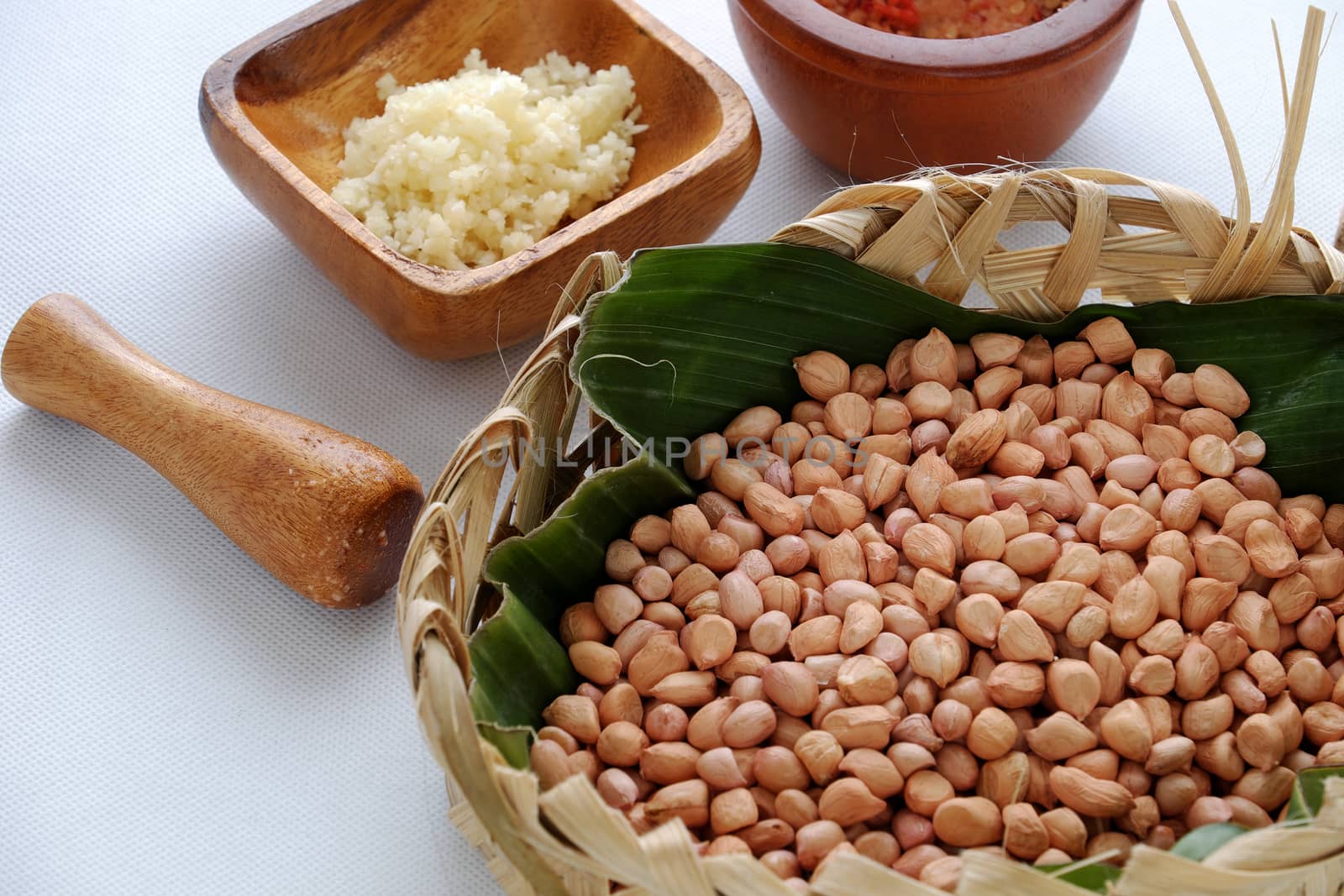 Vietnamese snack food, roasted peanut with red hot pepper, garlic, salt, make delicious eating