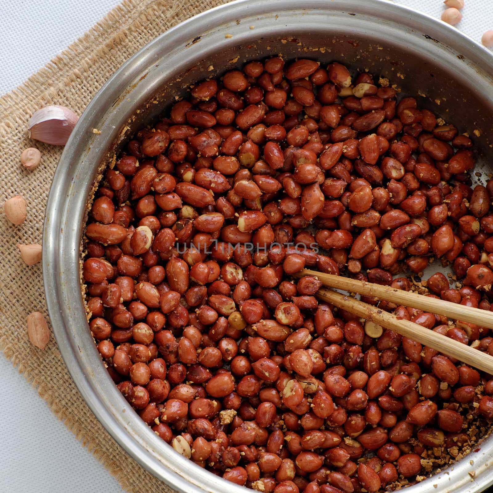 Vietnamese snack food, roasted peanut with red hot pepper, garlic, salt, make delicious eating