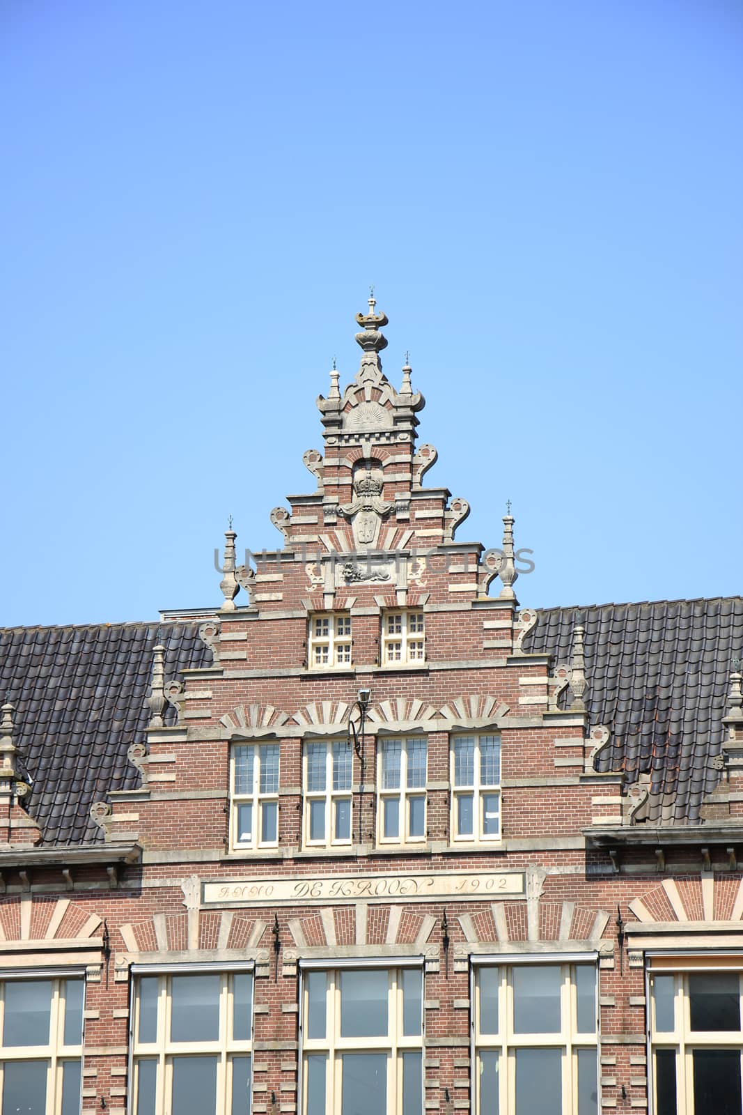 Crow-stepped gable on an ancient building in the Netherlands