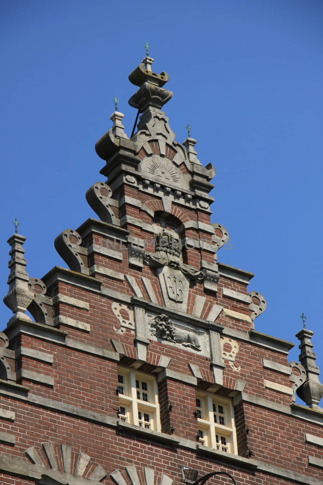 Crow-stepped gable on an ancient building in the Netherlands