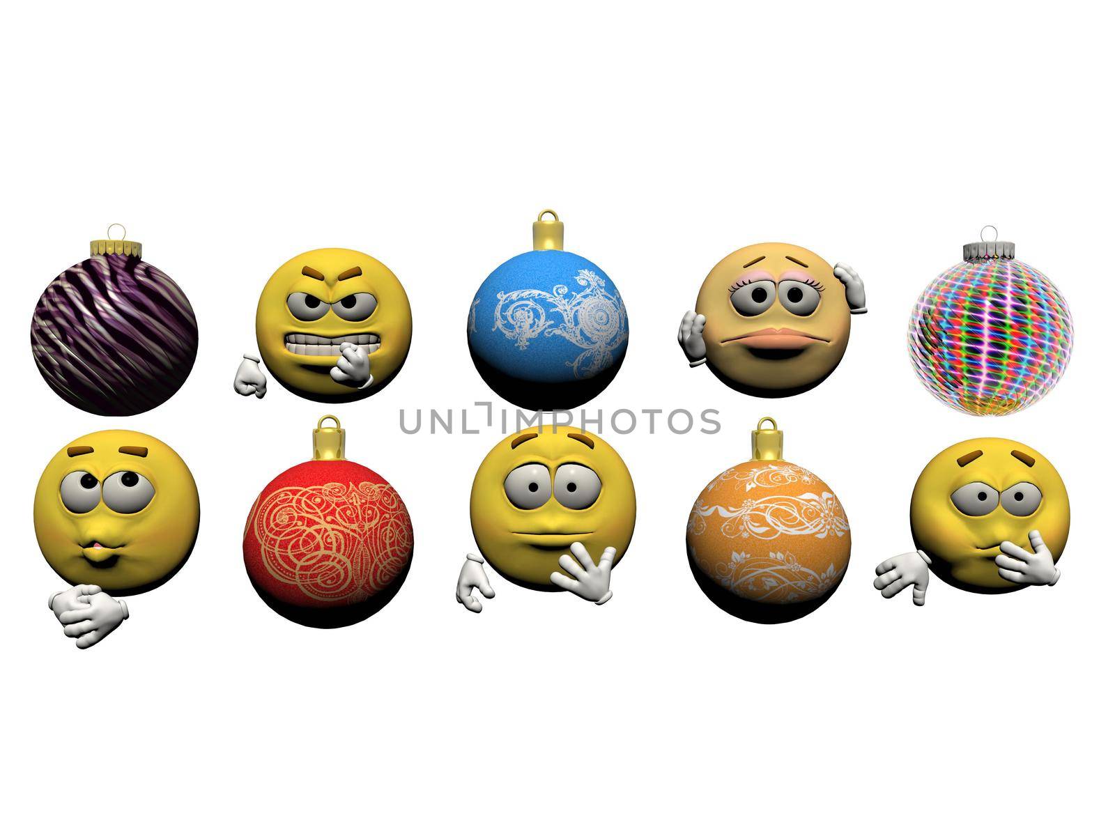 Emoticon and christmas ball isolated in white background