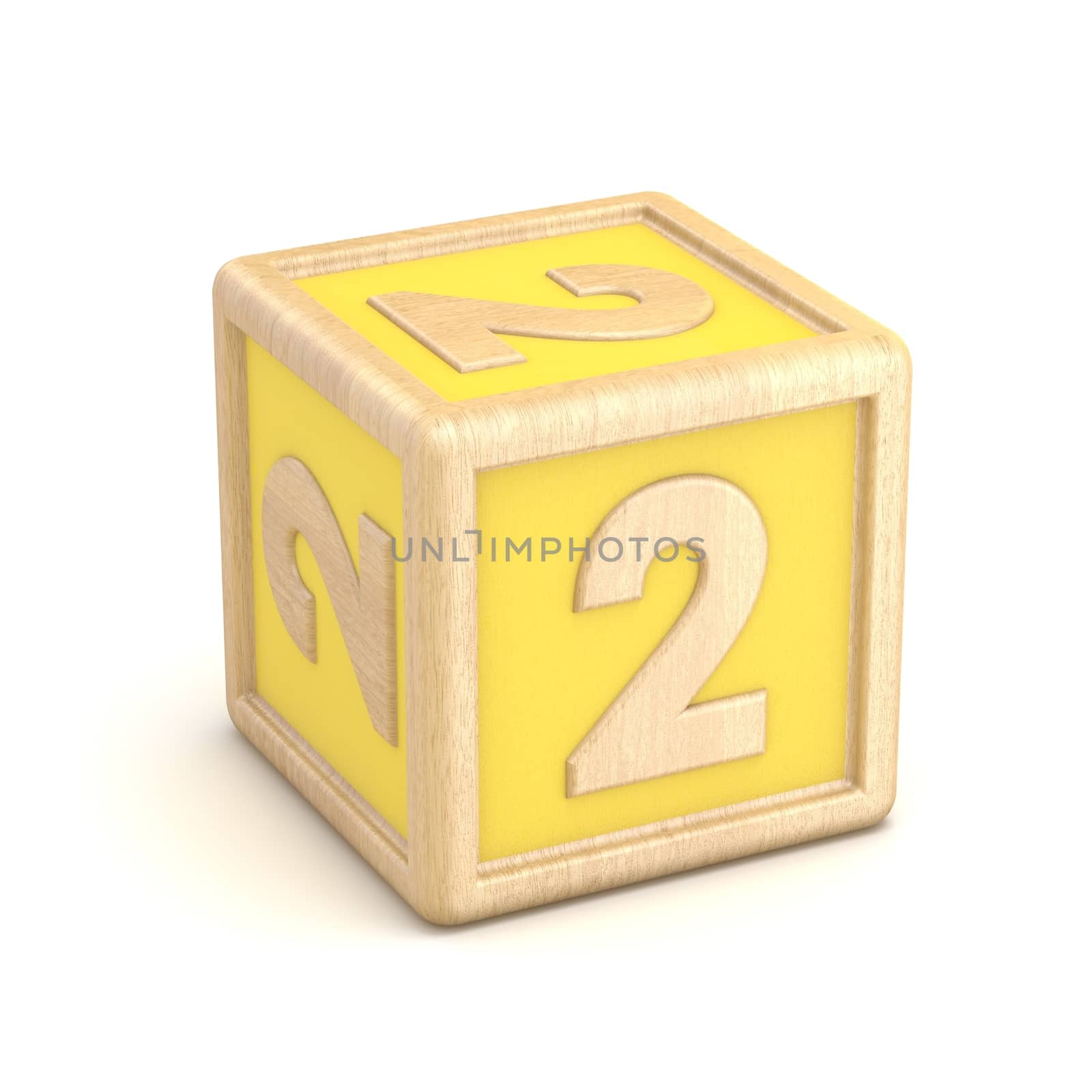 Number 2 TWO wooden alphabet blocks font rotated. 3D by djmilic