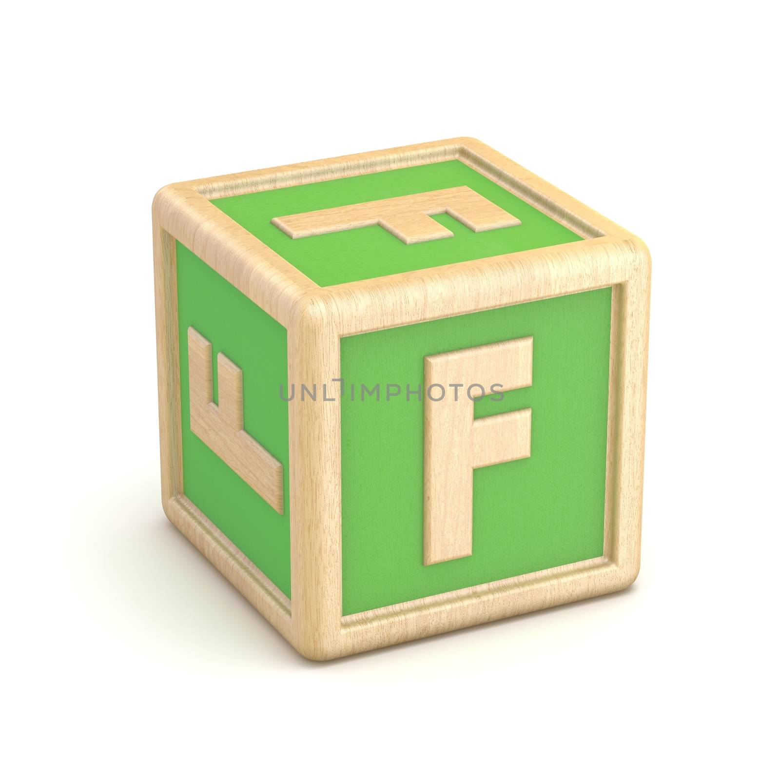 Letter F wooden alphabet blocks font rotated. 3D by djmilic