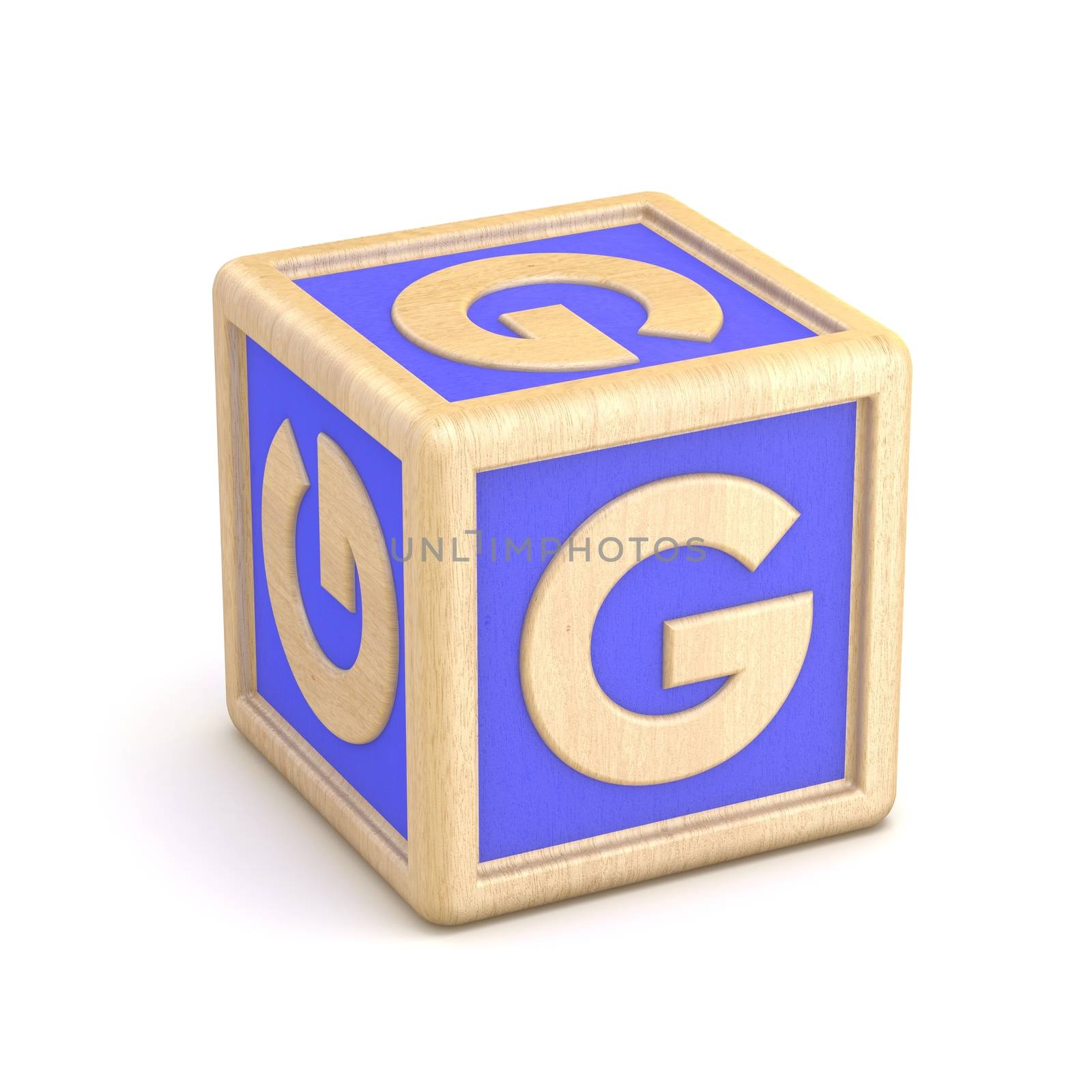 Letter G wooden alphabet blocks font rotated. 3D by djmilic