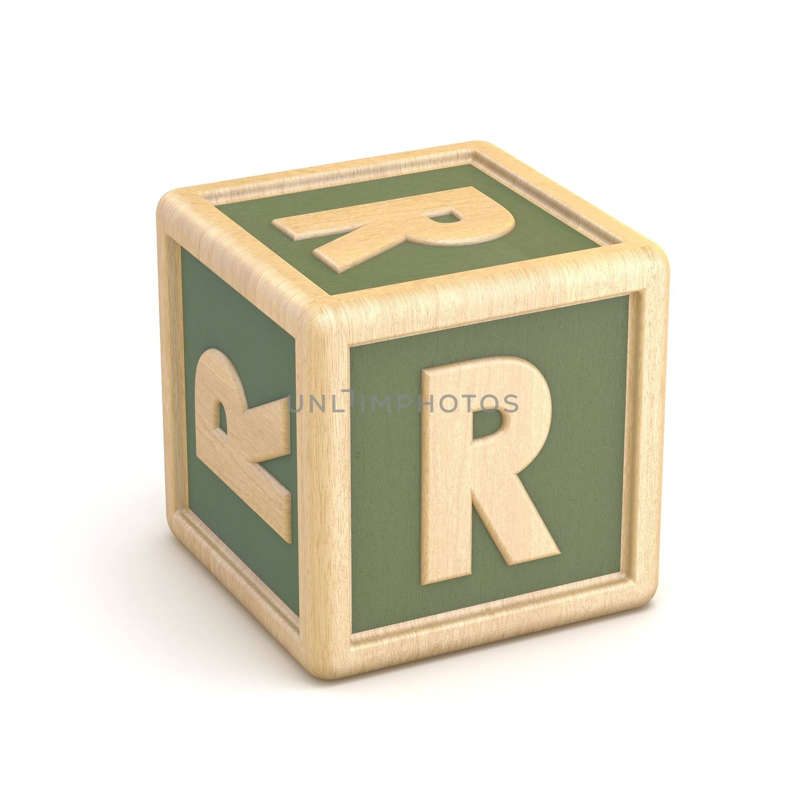 Letter R wooden alphabet blocks font rotated. 3D by djmilic