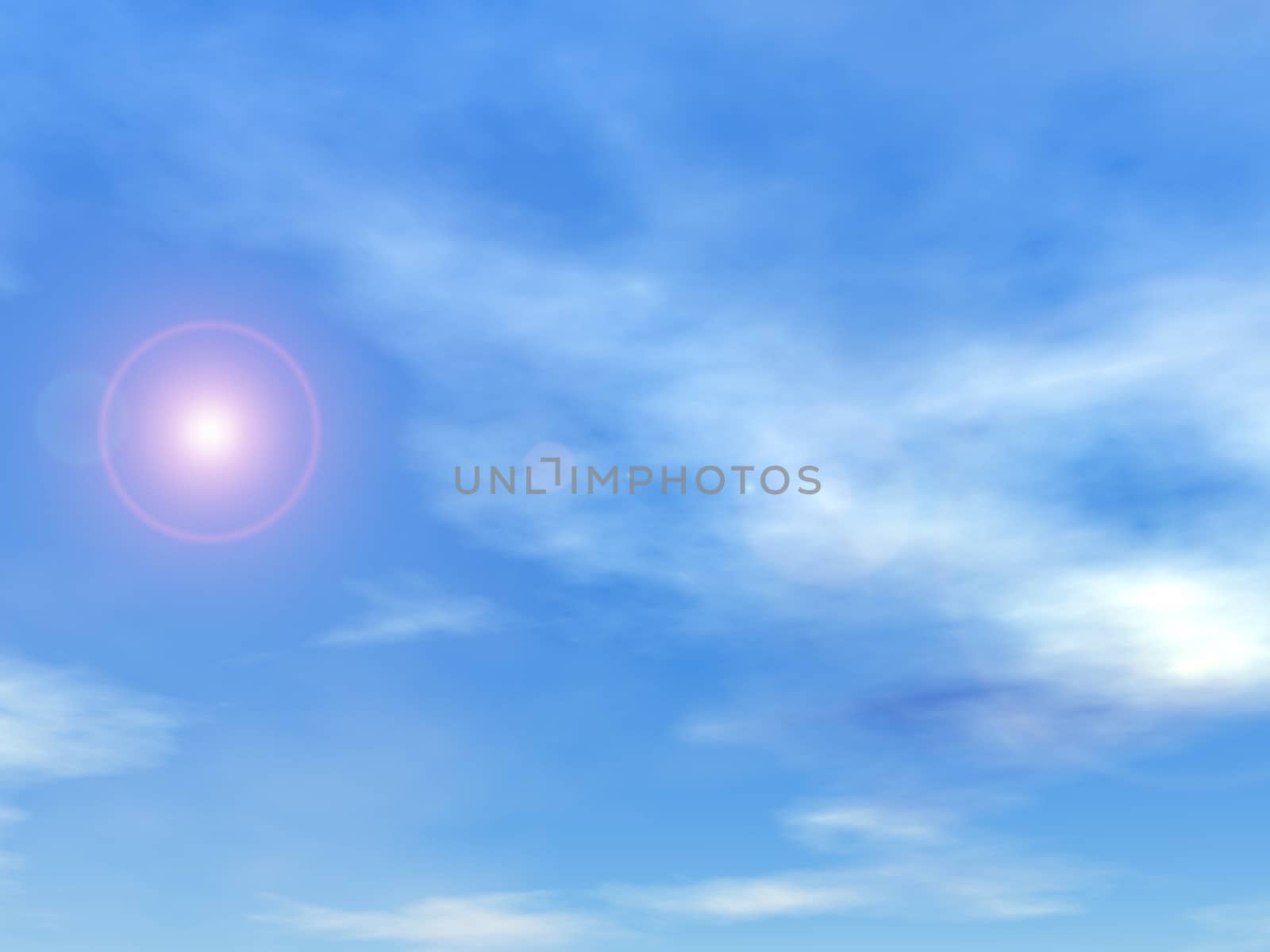 Sun shining in the blue sky background - 3D render