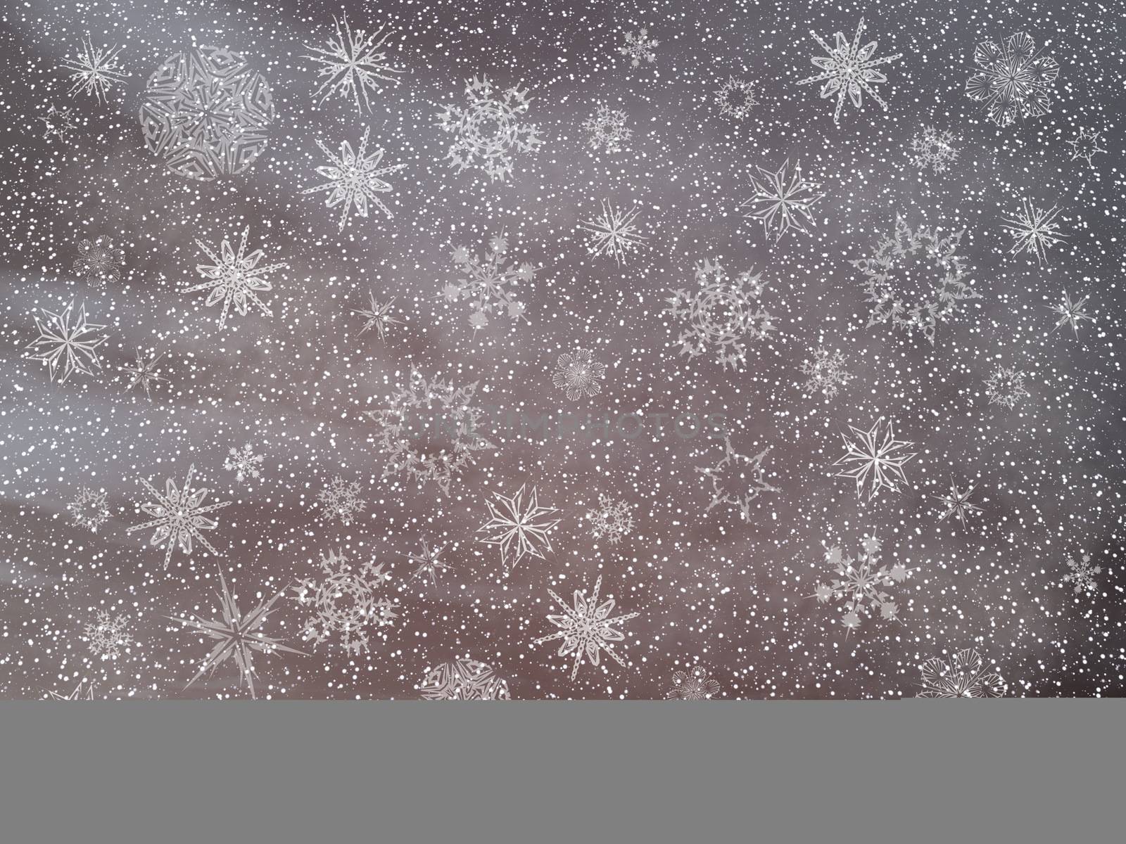 Winter snowy dark day with lots of snowflakes background - 3D render