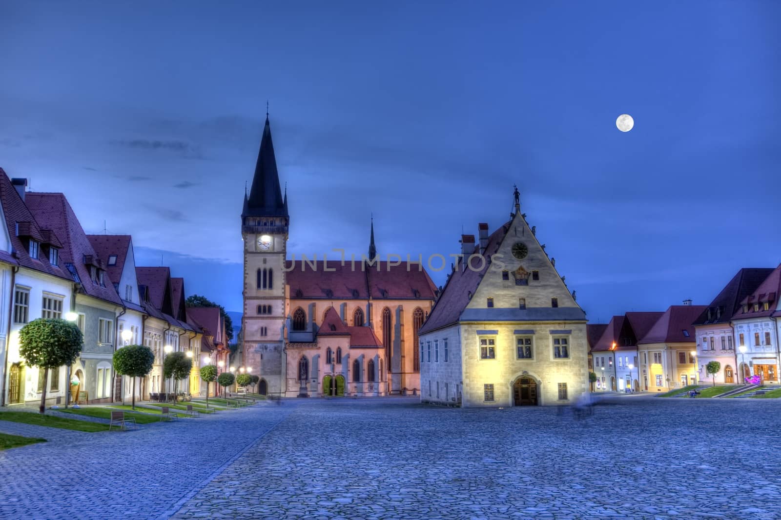 Old town square in Bardejov by night, Slovakia,HDR