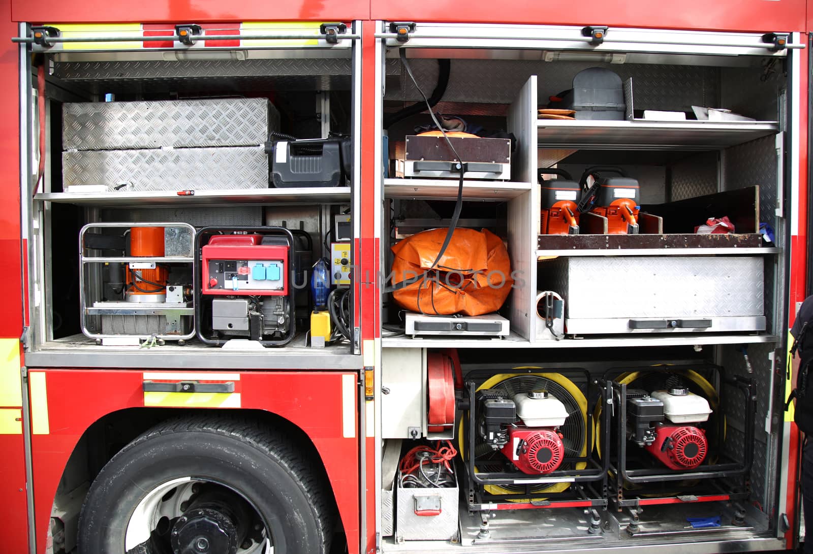 Rescue Equipment Inside packed inside a fire truck