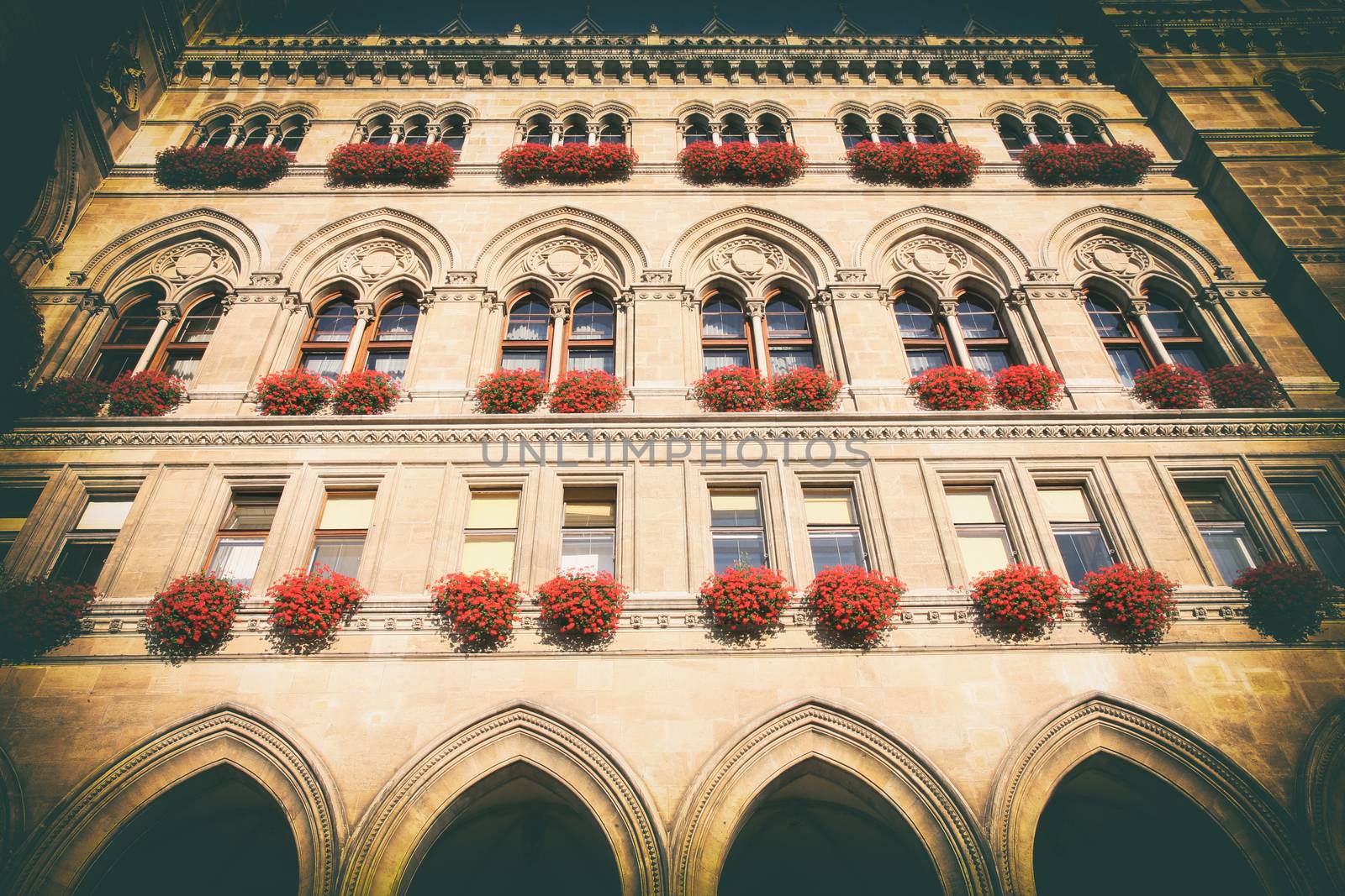 famous City Hall building, Rathaus in Vienna, Austria (vintage photo)
